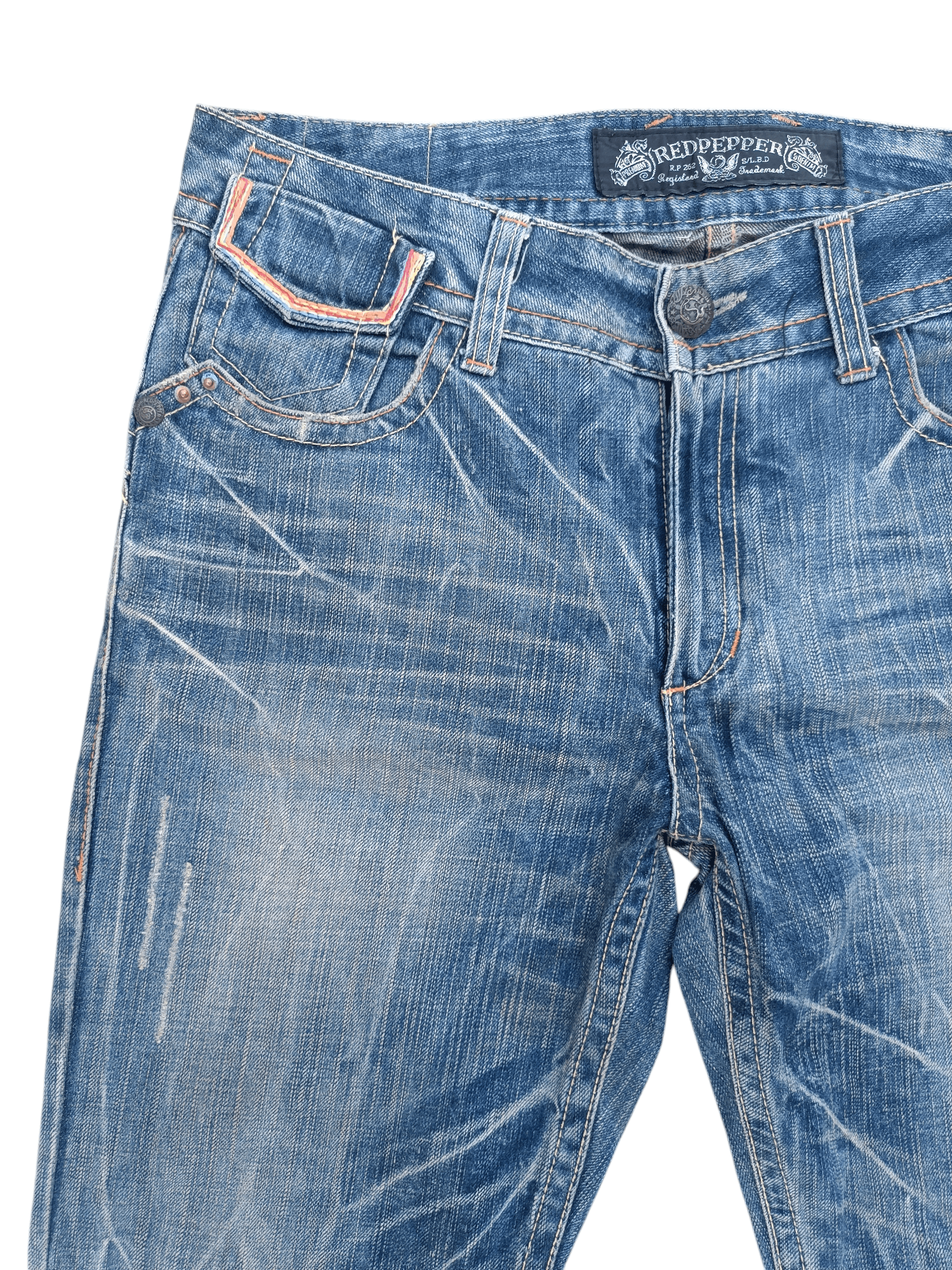 Japanese Brand FLARED Red Pepper Whiskers Low Rise Boot Cut Size US 35 - 11 Thumbnail