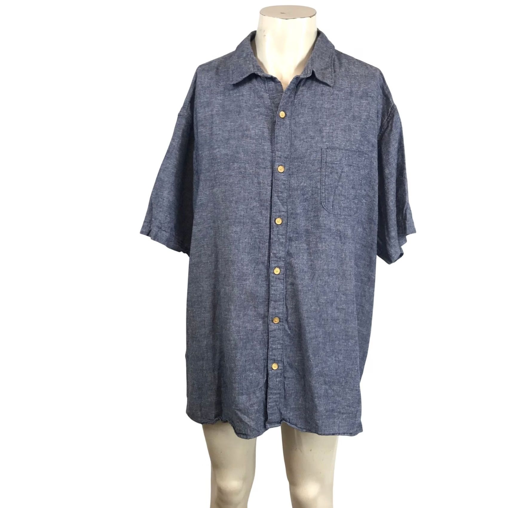 Vintage Even Tide Shirt Mens 3XL Blue Cotton Linen Short Sleeve Button-Up Regular Fit Size US XXL / EU 58 / 5 - 2 Thumbnail
