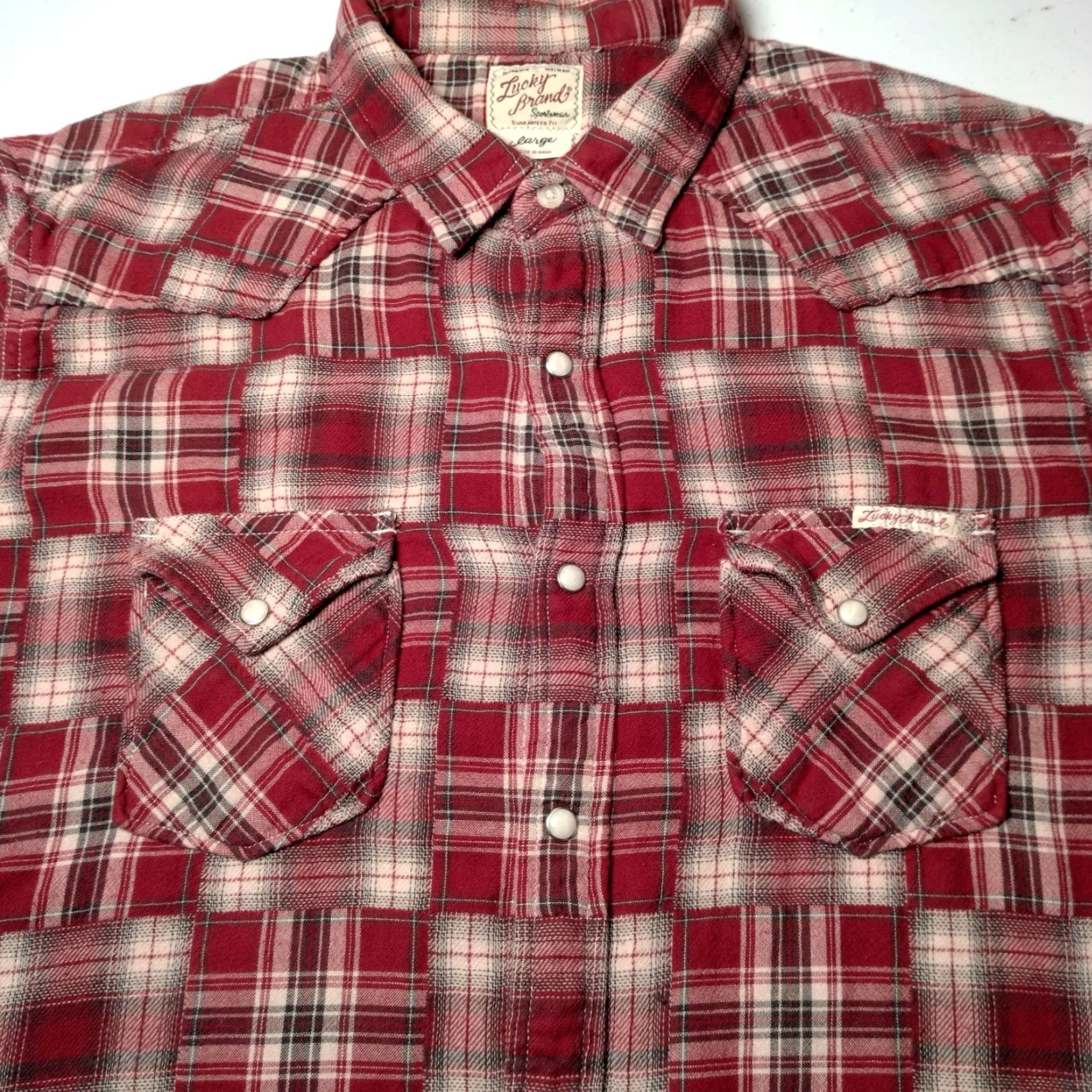 Lucky Brand Lucky Brand Shirt Western Flannel Patchwork Print Pearl Snap L Read Men Large Red Cotton Plaid Cowboy Workwear Sweatshirt? Size US L / EU 52-54 / 3 - 2 Thumbnail