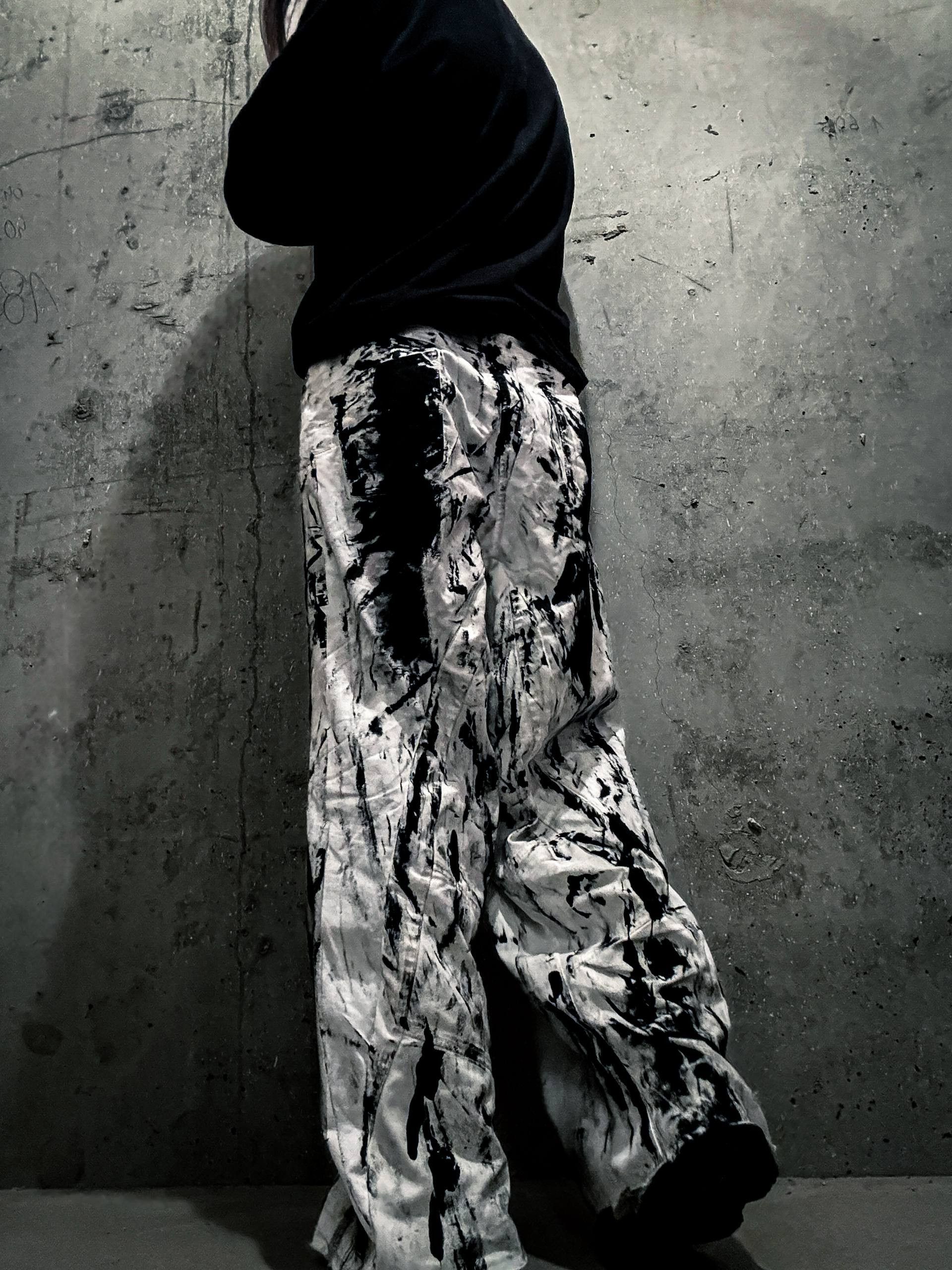 Japanese Brand Custom white Baggy Distressed Jeans Painted Wide Leg Size US 31 - 3 Thumbnail