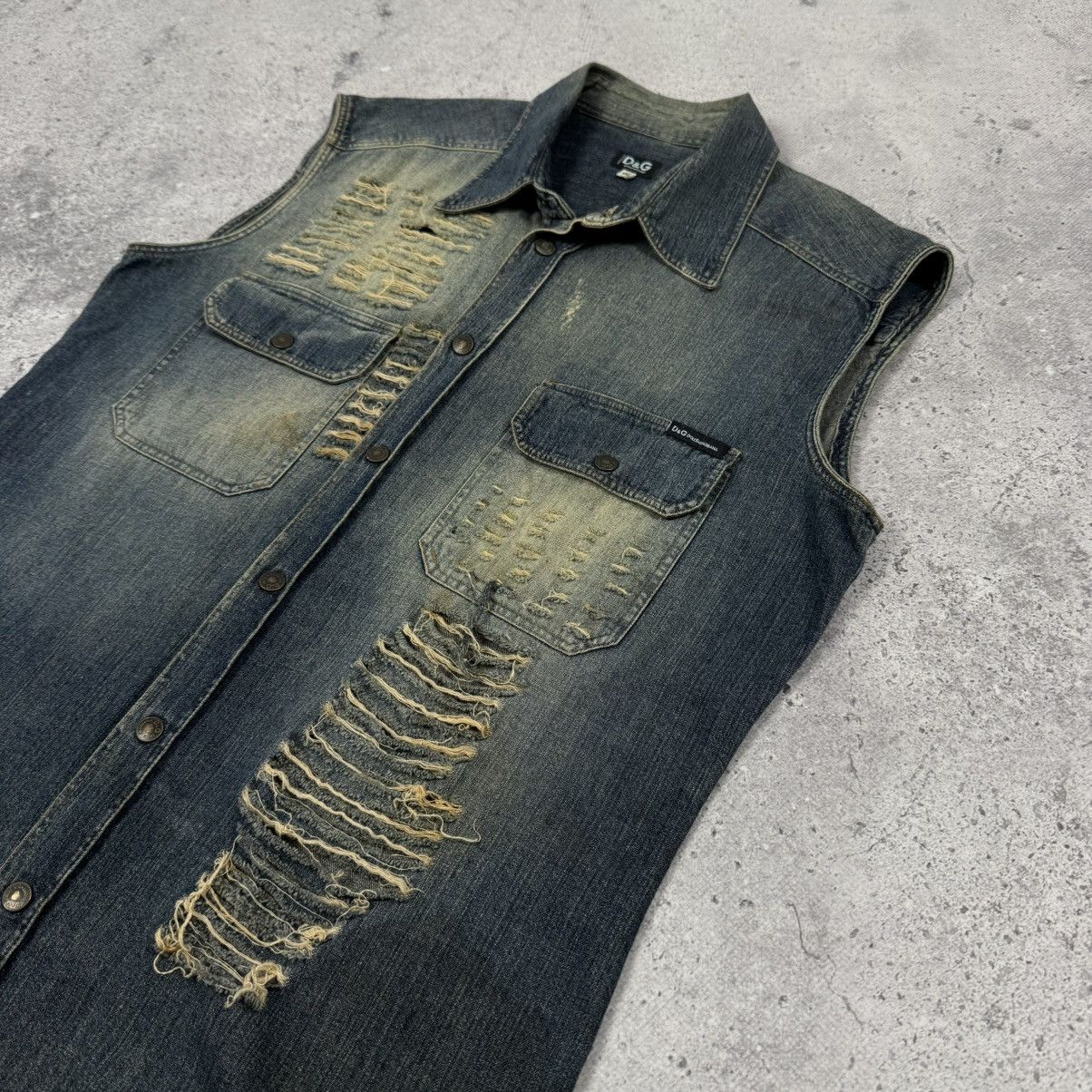 Dolce & Gabbana × Vintage Vintage Dolce & Gabbana Distressed Denim Shirt Vest Size US M / EU 48-50 / 2 - 7 Thumbnail