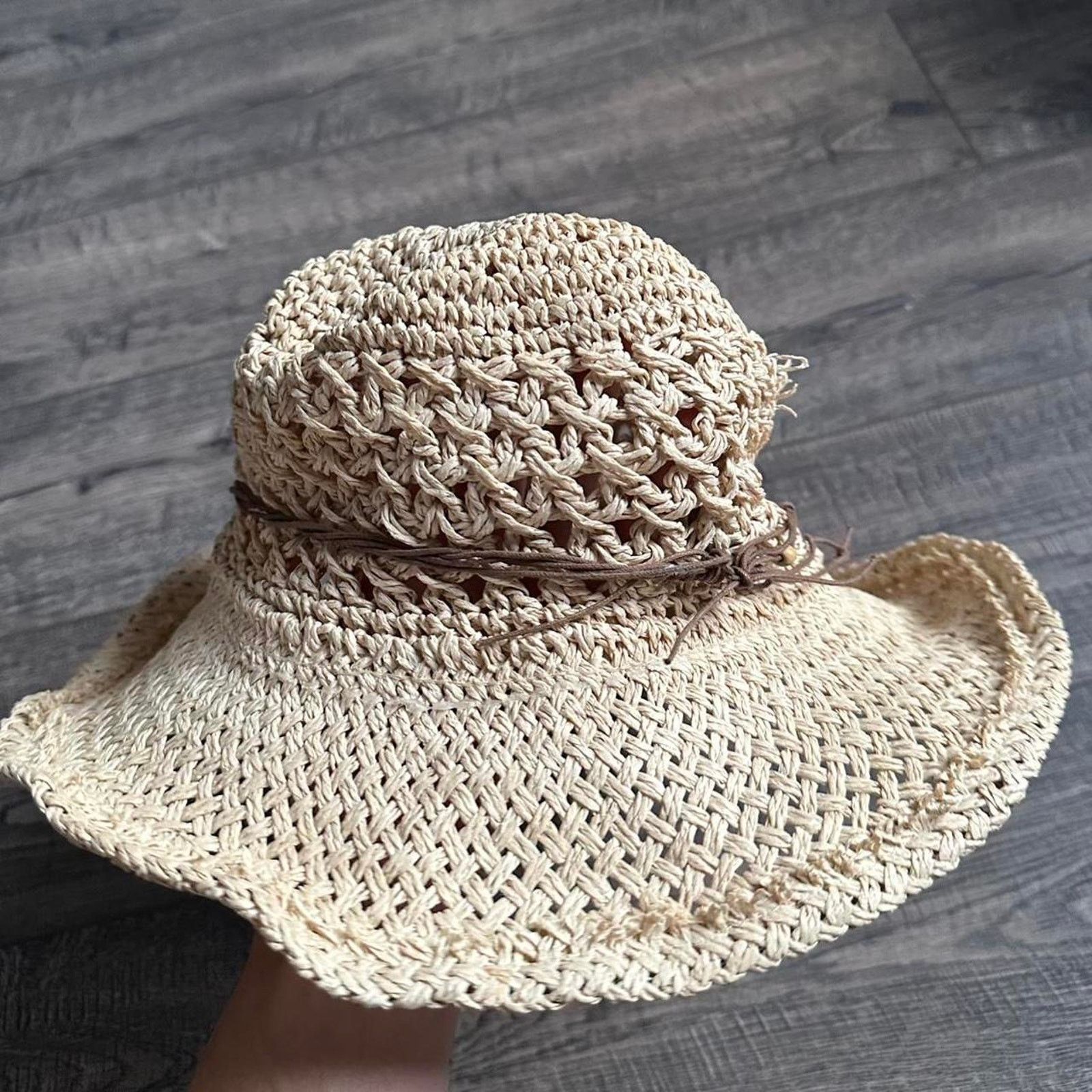 Vintage Vintage Retro Boho Straw Beaded Rope Sun Beach Hat Cap Size ONE SIZE - 5 Thumbnail