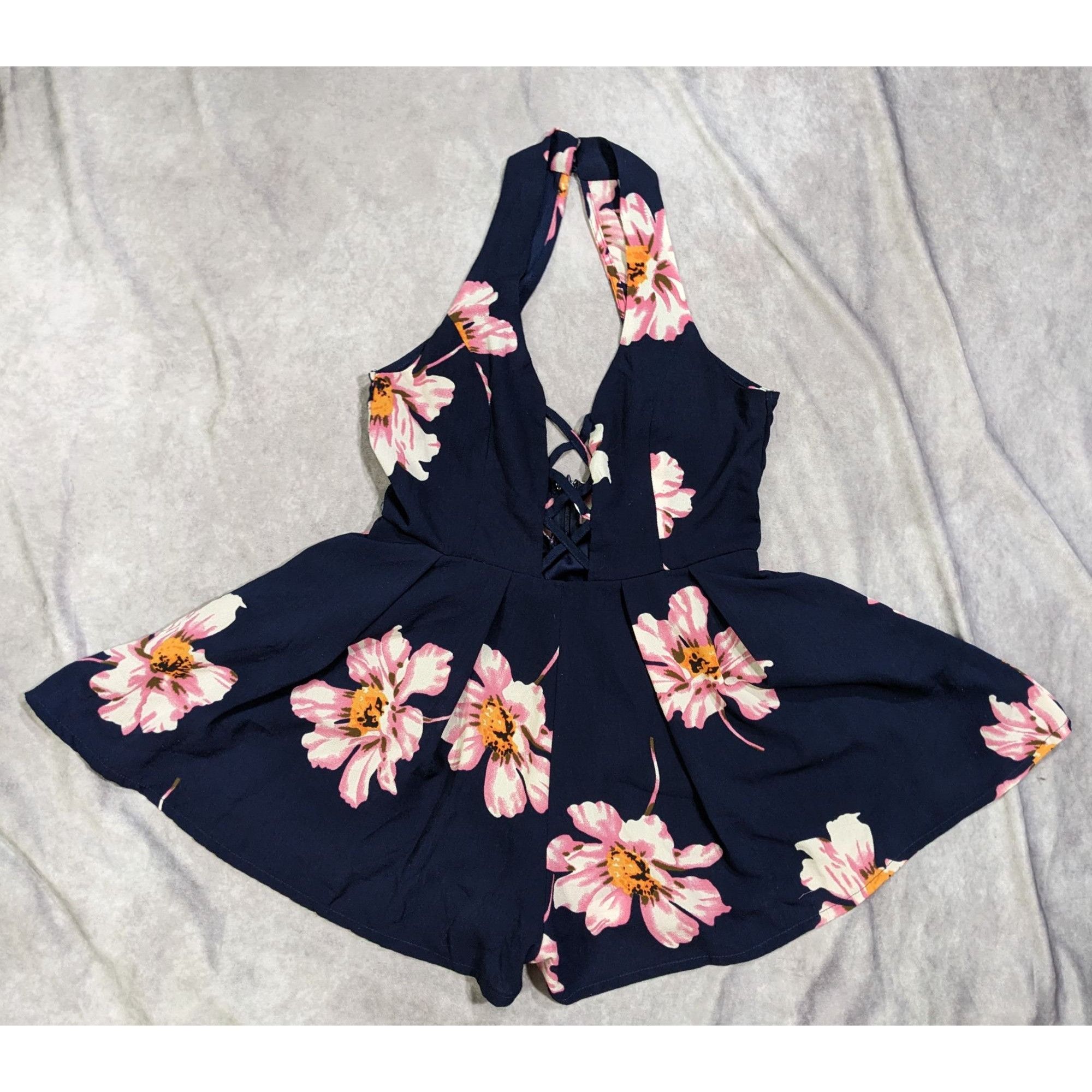 Other Coquette Beachy Navy Floral Summer Romper by Solaris Size 28" / US 6 / IT 42 - 7 Thumbnail