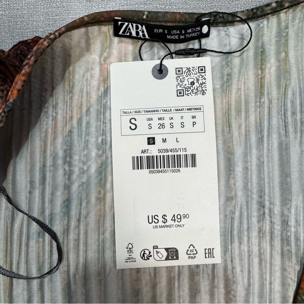 Zara NWT New Zara Pleated Printed Kimono Wrap Top Size S Size S / US 4 / IT 40 - 8 Thumbnail