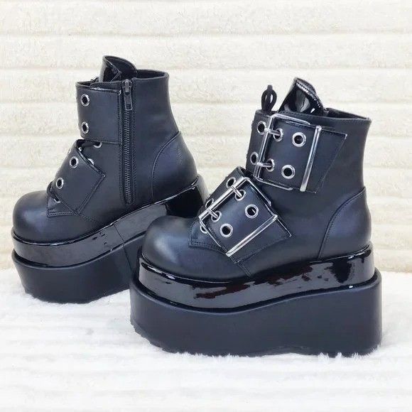 Other Black Matte Bear 104 Platform Ankle Boots Goth Punk Rave (US Size US 8 / IT 38 - 6 Thumbnail
