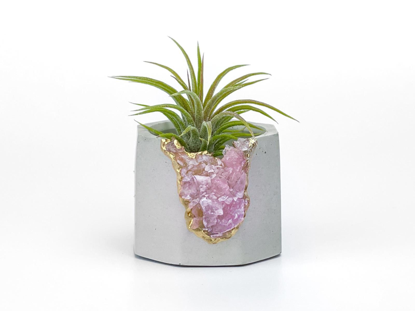 Other Rose Quartz Crystal Planter Concrete Geode Air Plant Holder Size ONE SIZE - 3 Thumbnail