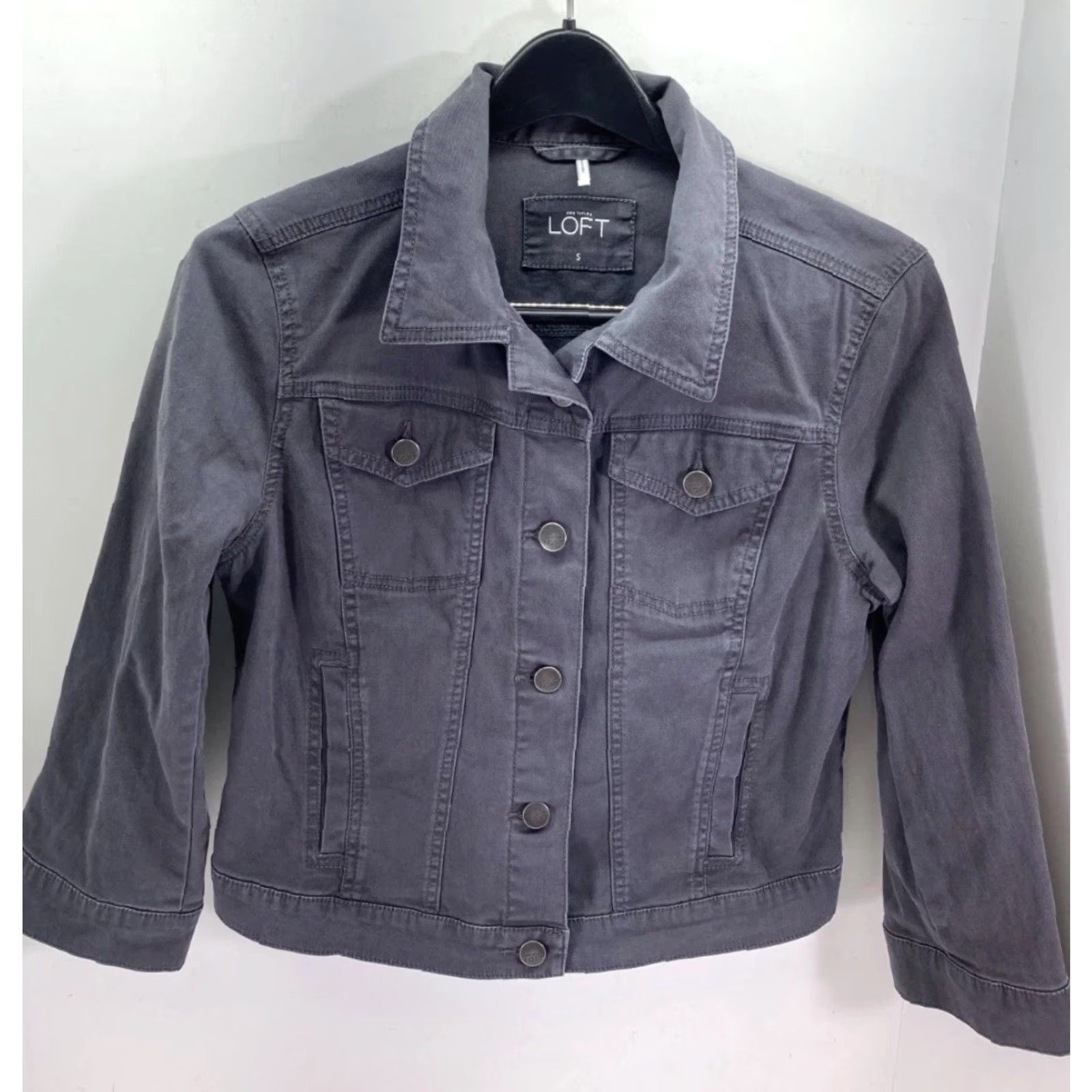 Loft Loft ANN Taylor Denim Jacket Womens Small Gray Button Front Long Sleeve Outdoor Shirt Women Gray Jacket Size S / US 4 / IT 40 - 2 Thumbnail