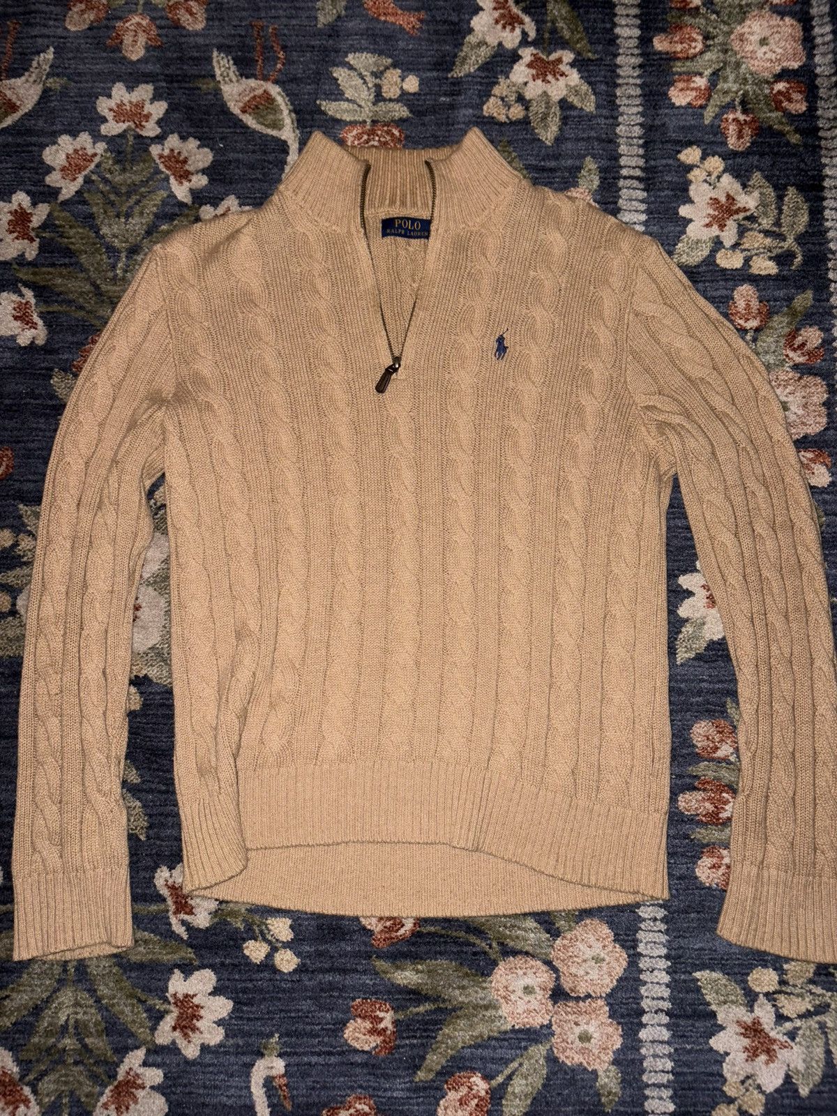 Polo Ralph Lauren Polo Ralph Lauren Men’s Beige Cable Knit Quarter Zip Sweater Size US M / EU 48-50 / 2 - 1 Thumbnail