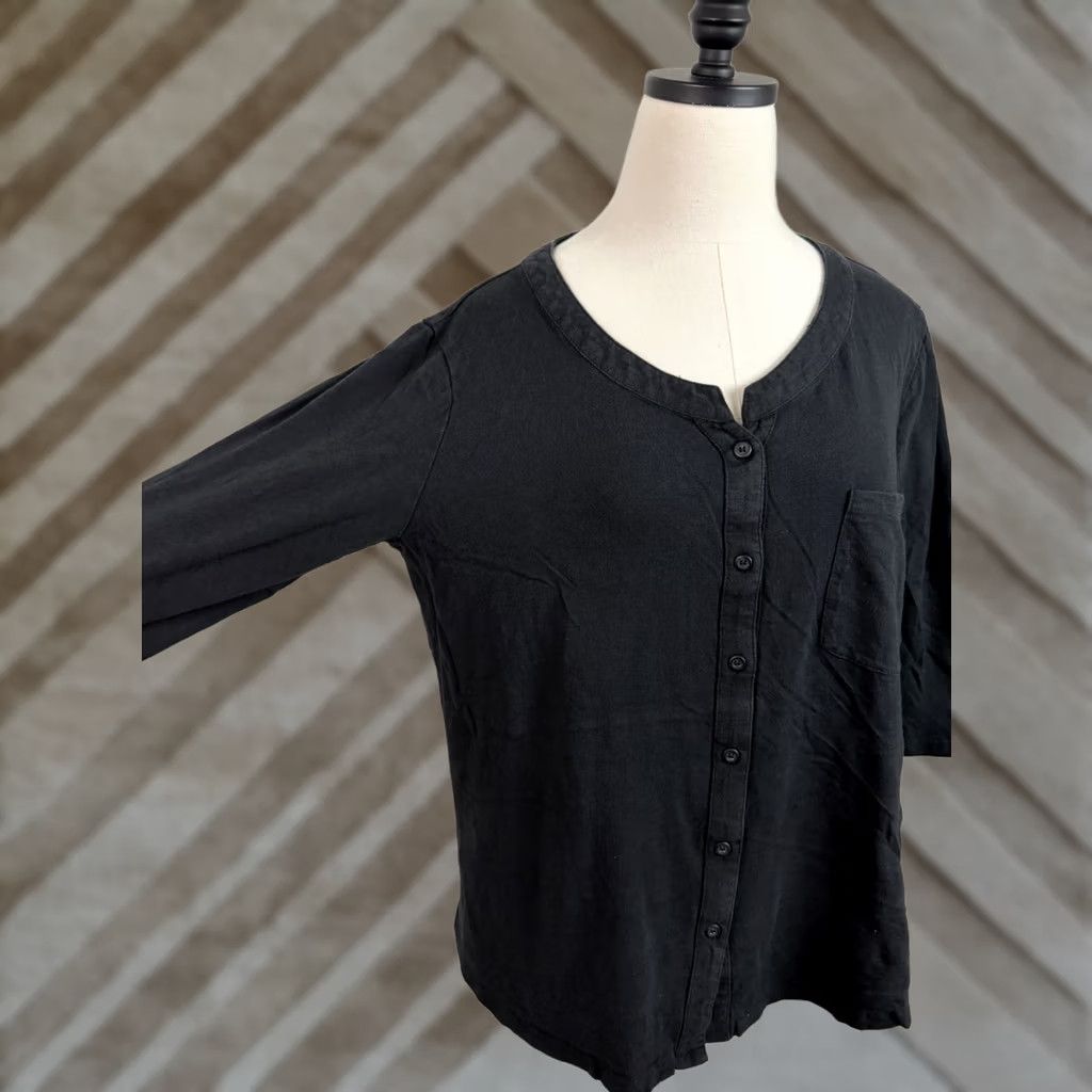 Vintage Fresh Produce Shirt Womens Medium Black Cotton 3/4 Sleeve Button Front Blouse Size M / US 6-8 / IT 42-44 - 1 Thumbnail