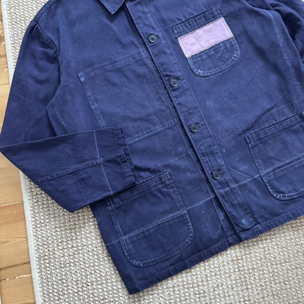 French vintage herringbone faded works chore jacket