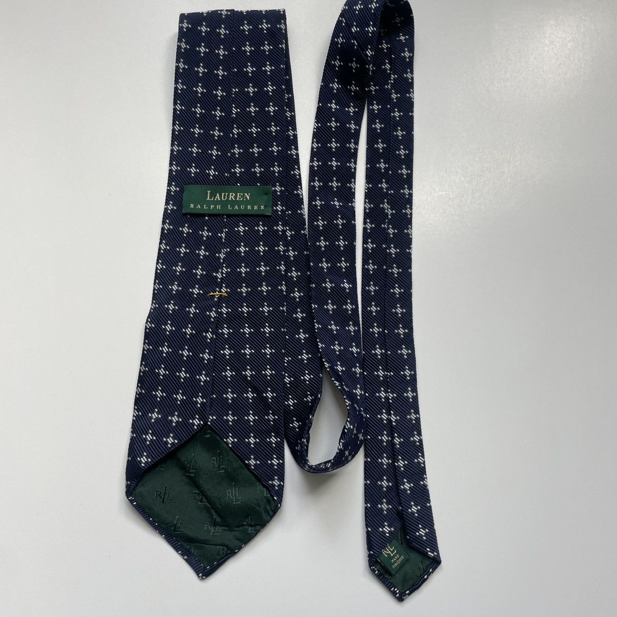 Polo Ralph Lauren Ralph Lauren Blue and White Green Label Geometric Tie Size ONE SIZE - 6 Thumbnail