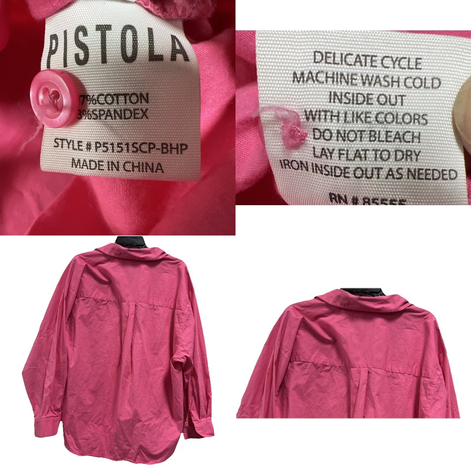 Pistola Pistola Pink Long Sleeve Button-Down Oversized Blouse M Womens High-Low Hem Collared Shirt Size M / US 6-8 / IT 42-44 - 8 Thumbnail