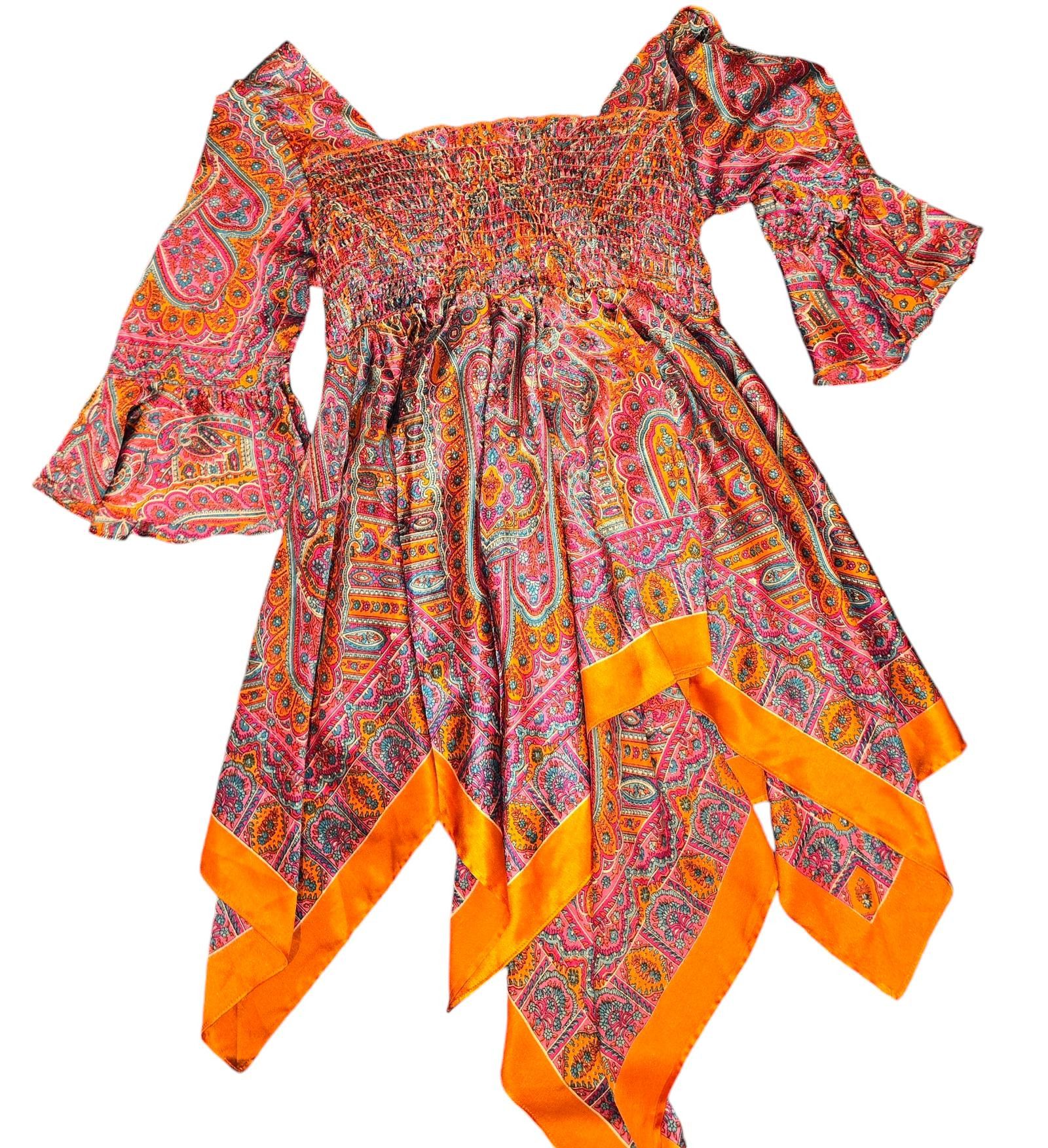 Designer Vibrant Bohemian Smocked Tunic Dress with Paisley Print Size L / US 10 / IT 46 - 3 Thumbnail