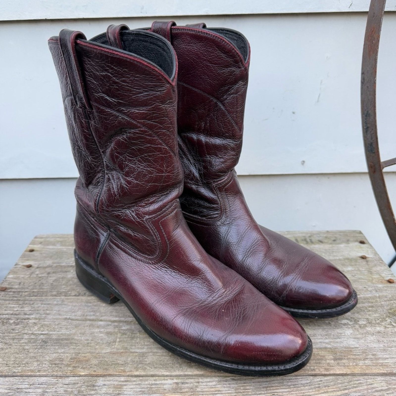 Dan Post Oxblood Maroon Leather Cowboy Ropers Boot 6586 9.5D