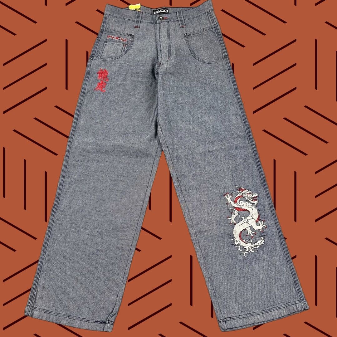 Vintage Vintage PACO Jeans Mens Wide-Leg Denim Pants 30x32 Y2K Embroidered Dragon Tiger Retro Size US 30 / EU 46 - 1 Thumbnail
