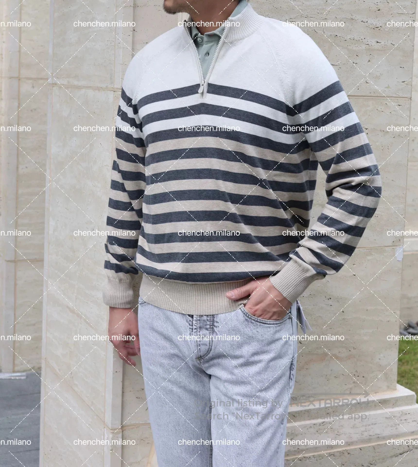 Brunello Cucinelli Brunello Cucinelli Striped Zip Sweater. Size US L / EU 52-54 / 3 - 1 Thumbnail