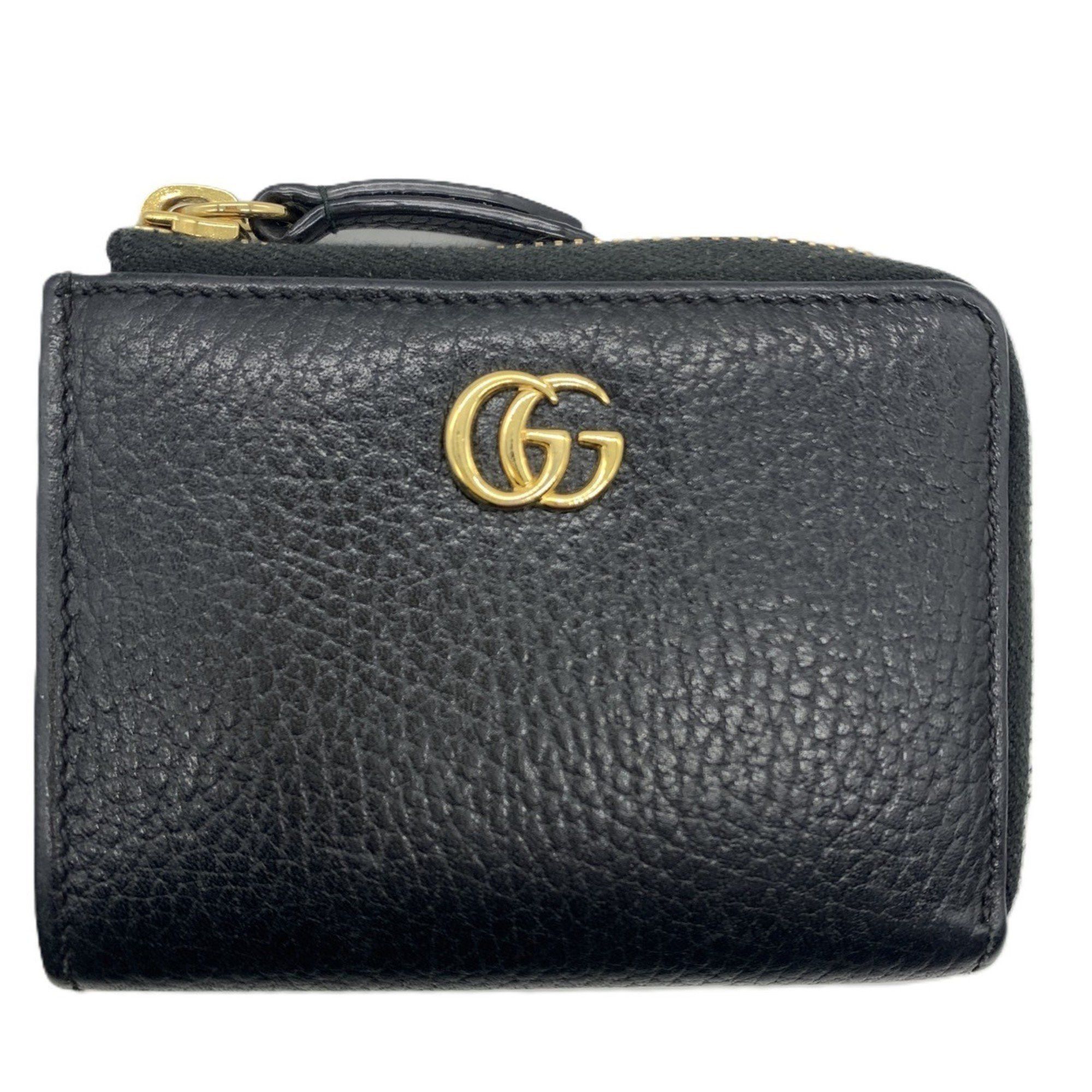 Gucci Compact Wallet L-Shaped GG Marmont Leather Women's