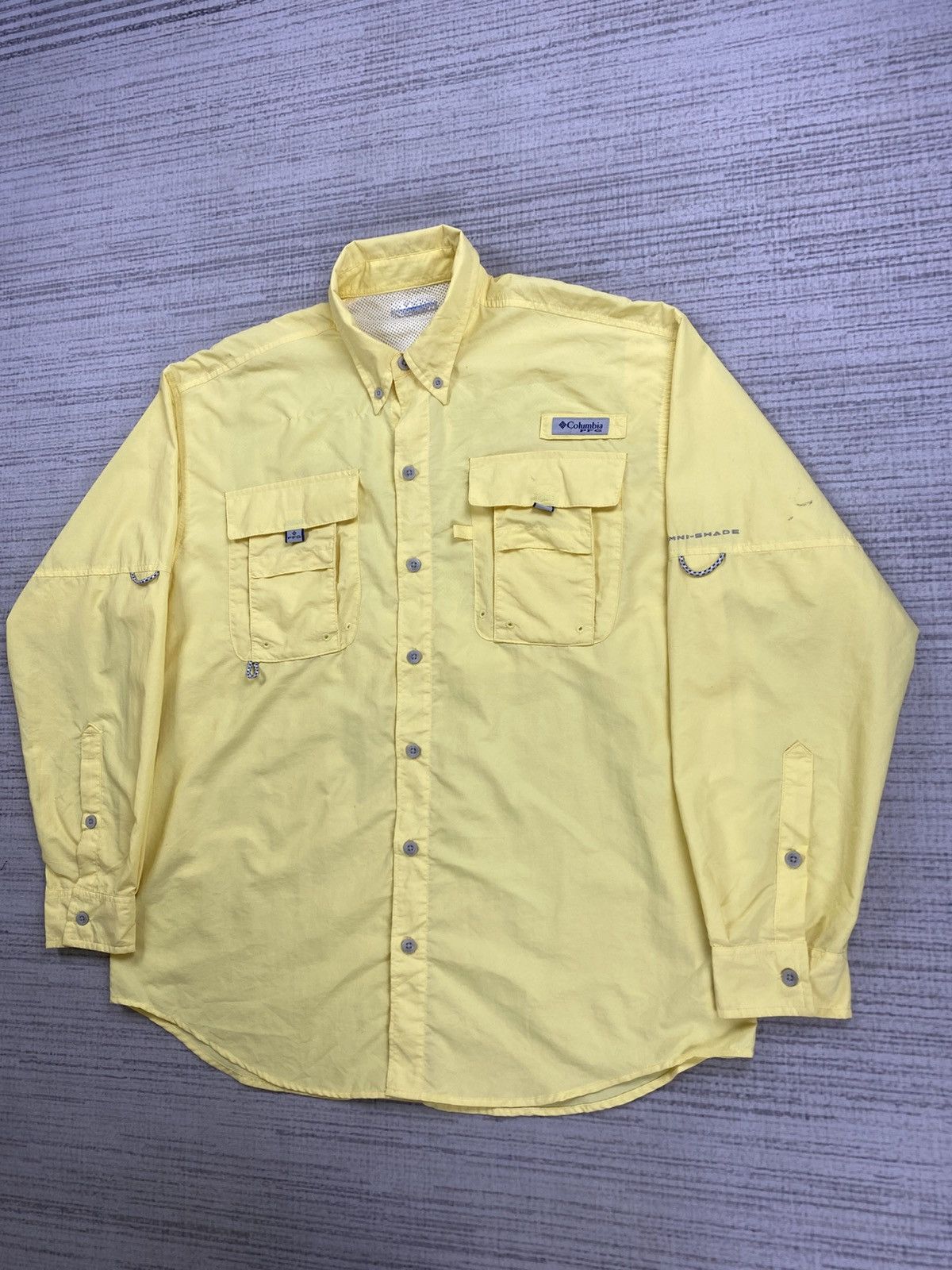 Columbia × Japanese Brand × Vintage Vintage Columbia PFG Soft Yellow Longsleeve Button Up Shirt Size US L / EU 52-54 / 3 - 4 Thumbnail