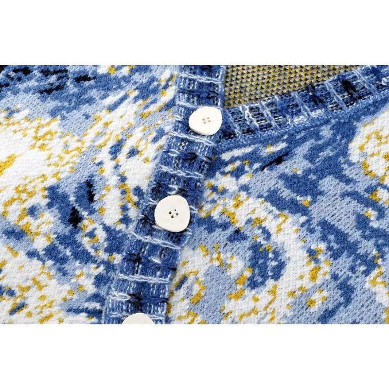 Designer × Other Knitted V-neck Van Gogh Star Sky Night Loose Sweater Size M / US 6-8 / IT 42-44 - 3 Thumbnail