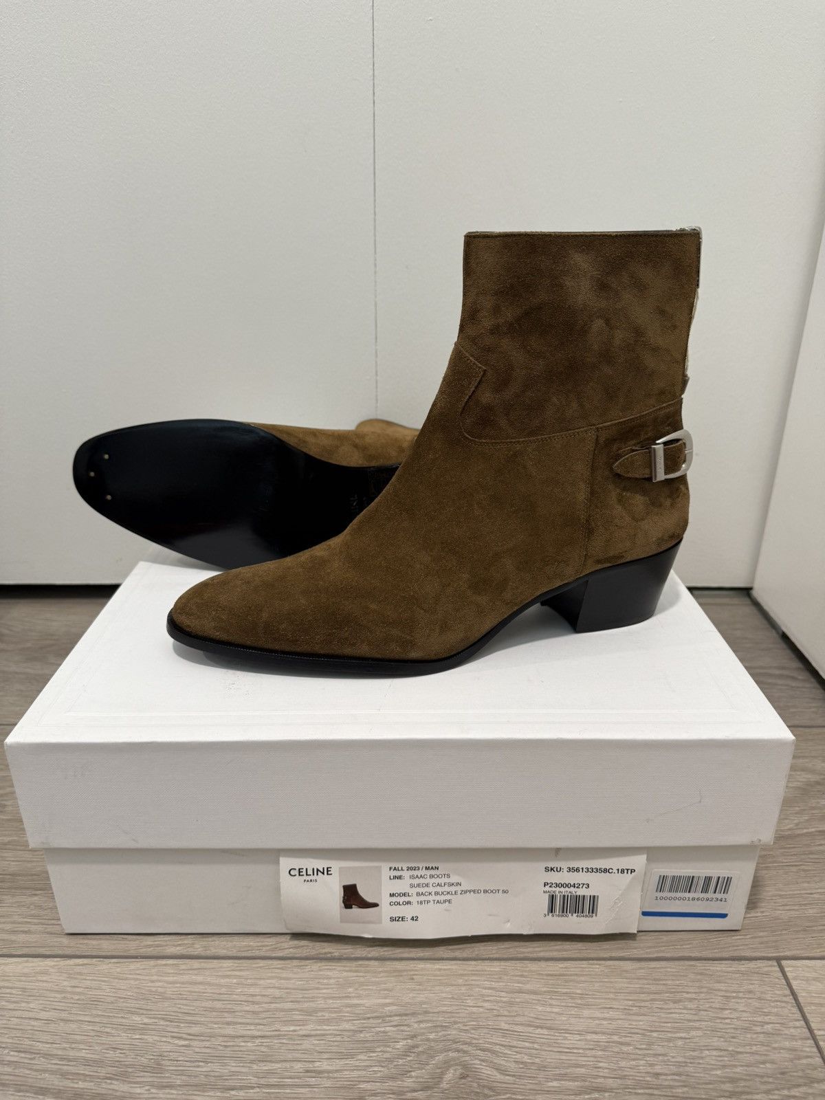 Celine × Hedi Slimane Celine Isaac Boots Suede Calfskin 50  display picture 3