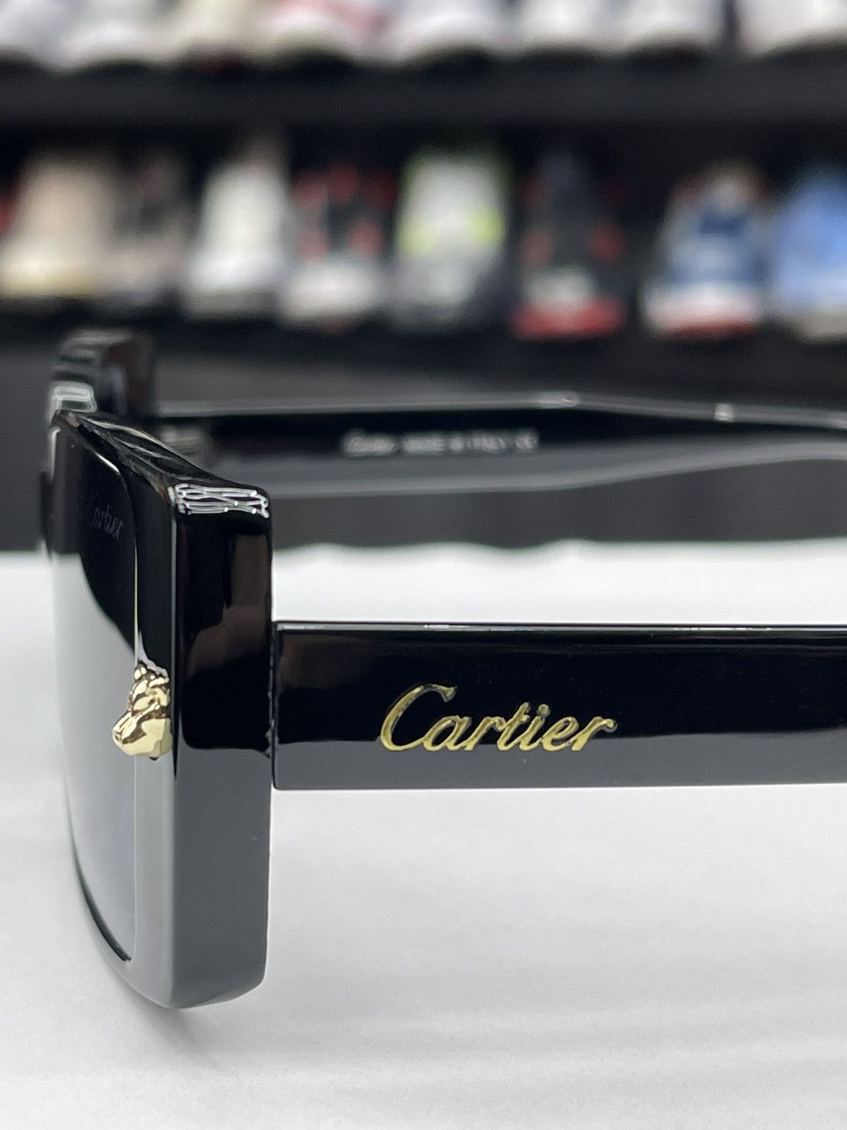 Cartier Cartier Panthère Black Rectangular Sunglasses Size ONE SIZE - 4 Thumbnail