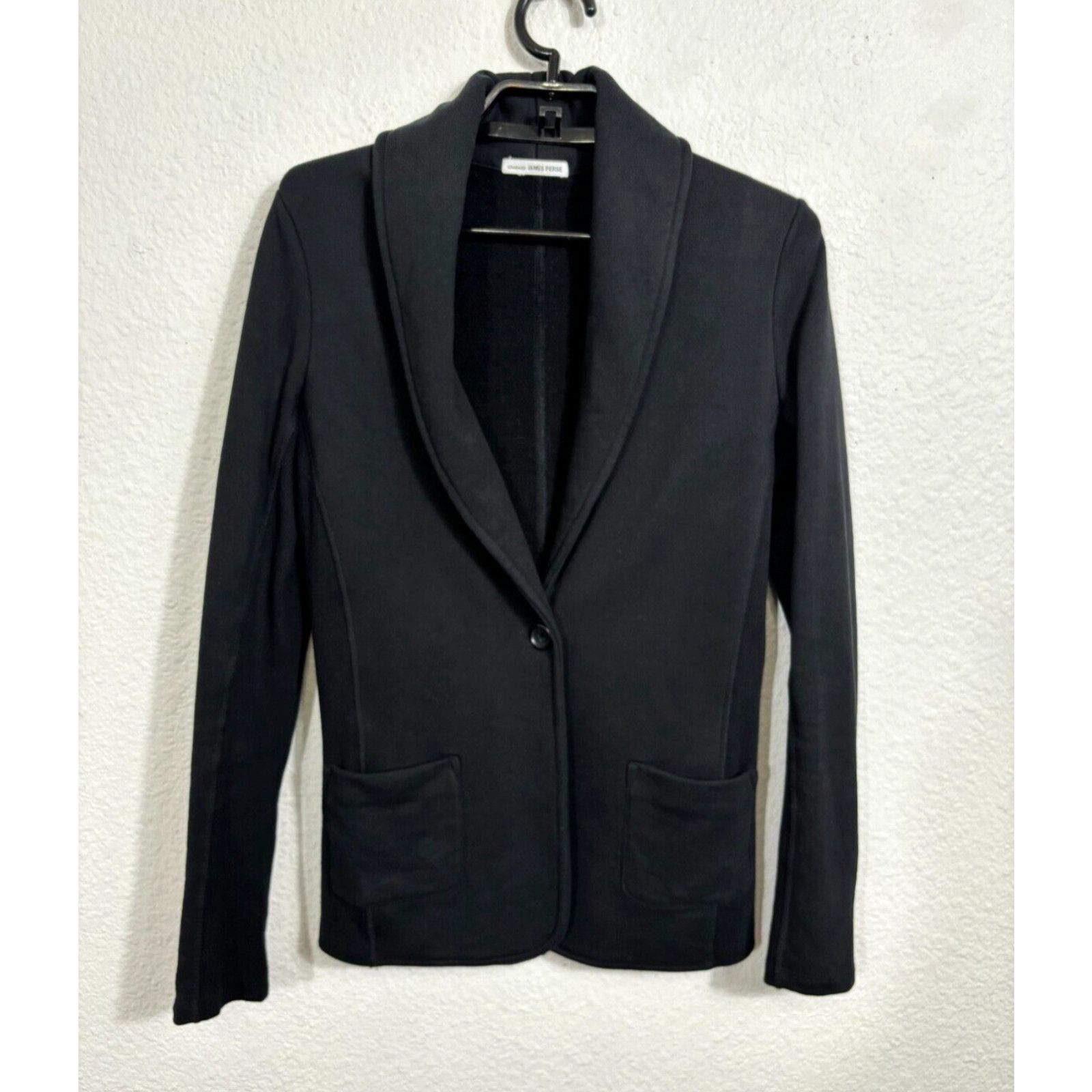 image of Standard James Perse Blazer Womens Size 3 Black One Button Cotton Long Sleeve in White