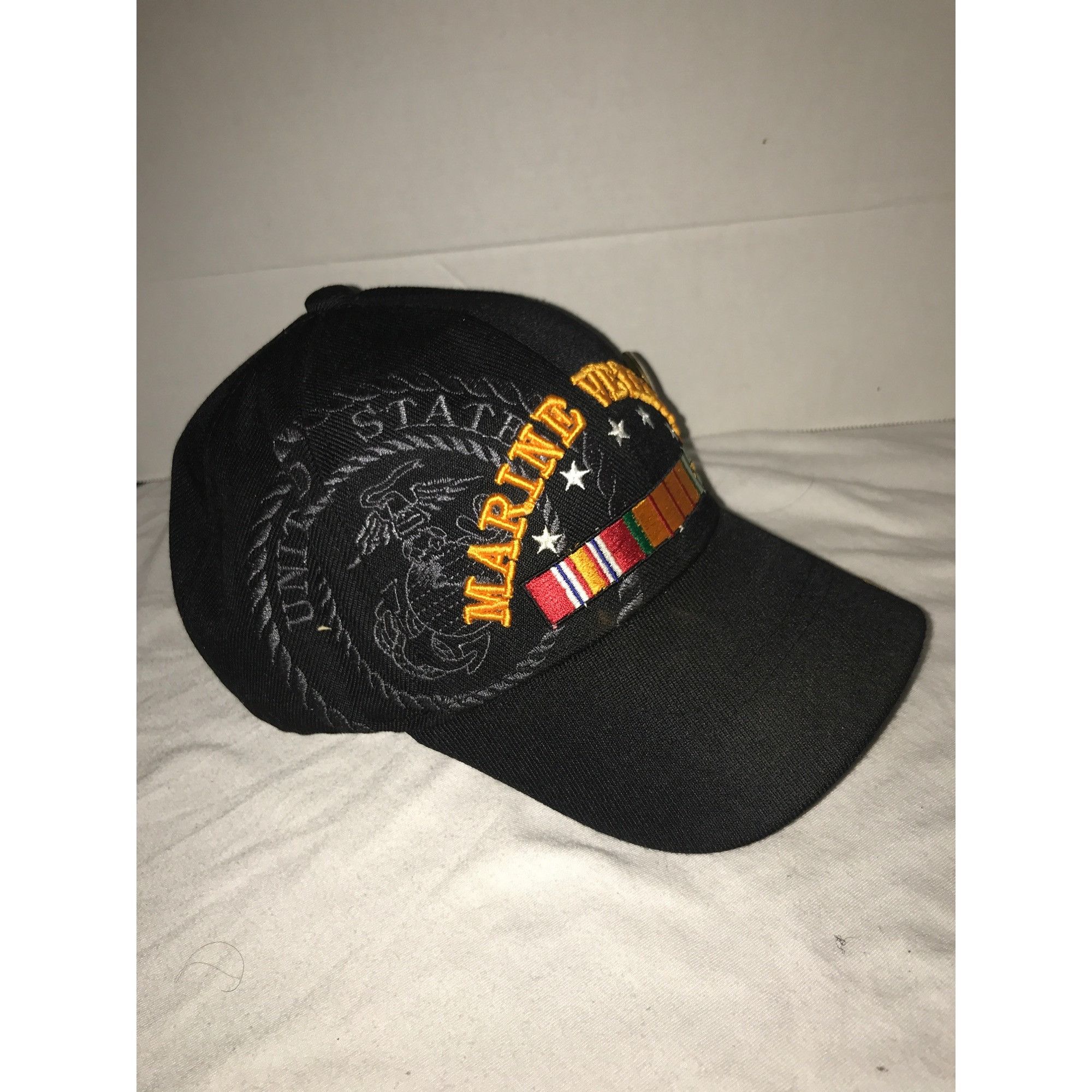 Vintage Vietnam War Marine Vet Ribbon Embroidered Black Cap & Pin Size ONE SIZE - 2 Thumbnail