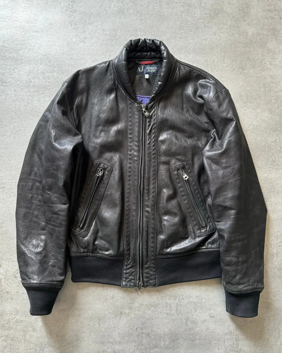 Armani 1990s Armani Shawl Bomber Leather Jacket Size US M / EU 48-50 / 2 - 1 Thumbnail