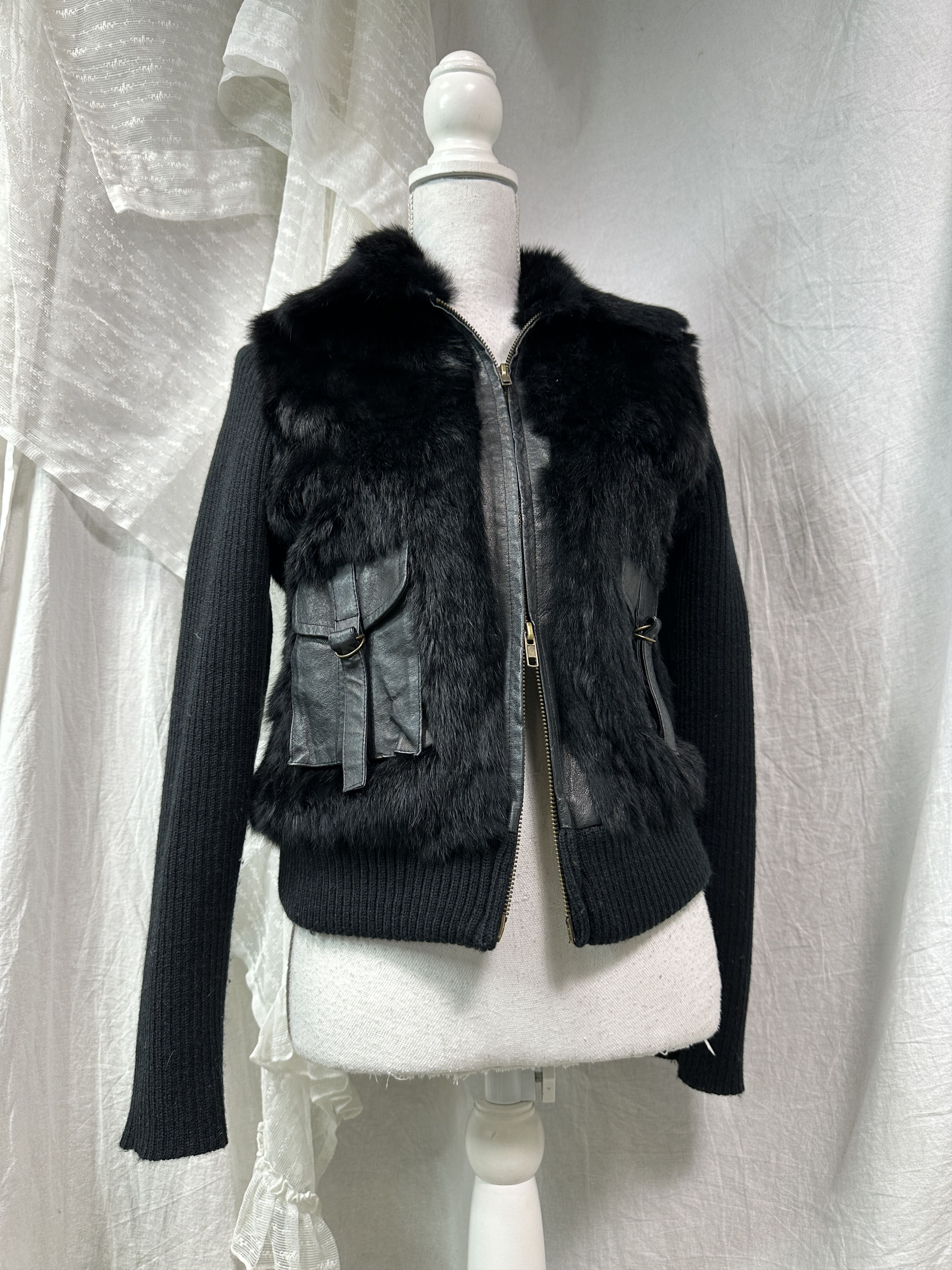 DKNY Vintage Avant Garde Rabbit Real Fur DKNY Jacket Y2K Size S / US 4 / IT 40 - 1 Thumbnail