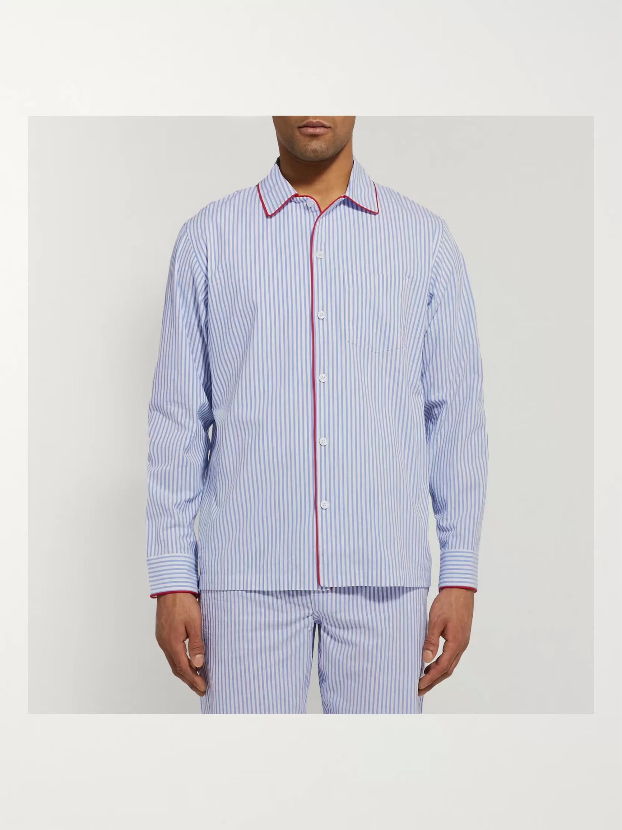 image of Sleepy Jones Henry Striped Cotton-Seersucker Pyjama Shirt in Seersucker Stripe, Men's (Size Medium)