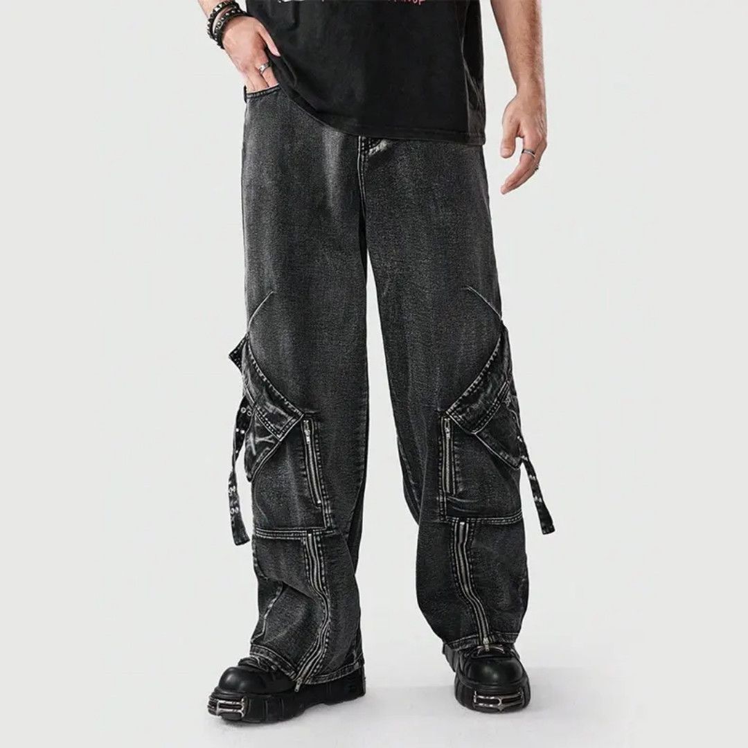 Japanese Brand Streetwear work jeans heavy duty zipper wide leg jeans Size US 37 - 1 Thumbnail