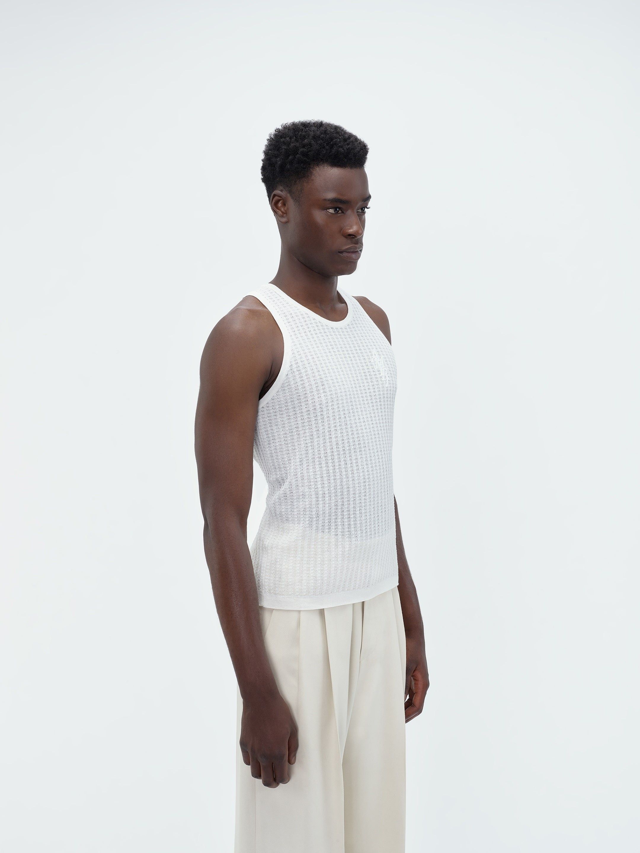 Amiri o1s1wg110525 Waffle Stitch Tank Top in White Size US M / EU 48-50 / 2 - 4 Thumbnail