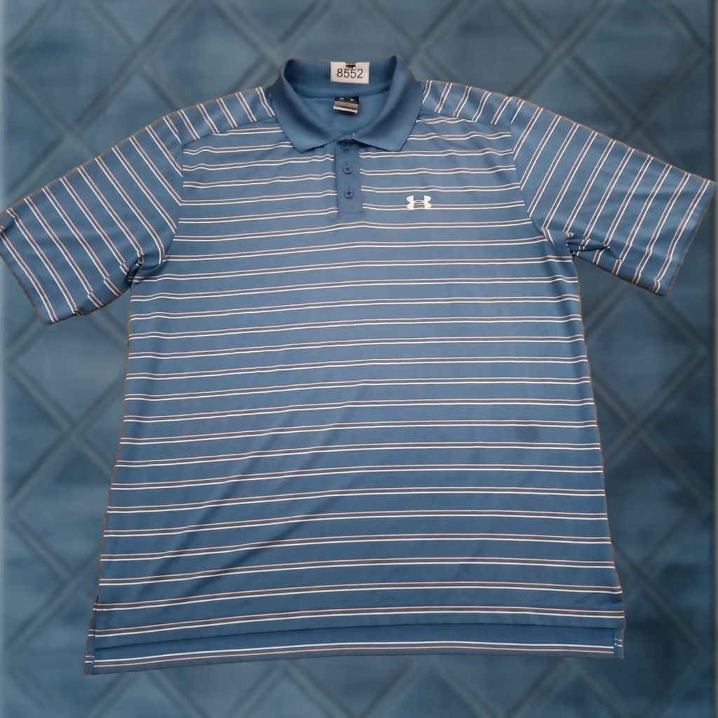 Under Armour Under Armour Polo Shirt Mens L Blue Orange Striped Short Sleeve Polo Men Blue Orange Striped Short Sleeve Size US L / EU 52-54 / 3 - 1 Thumbnail
