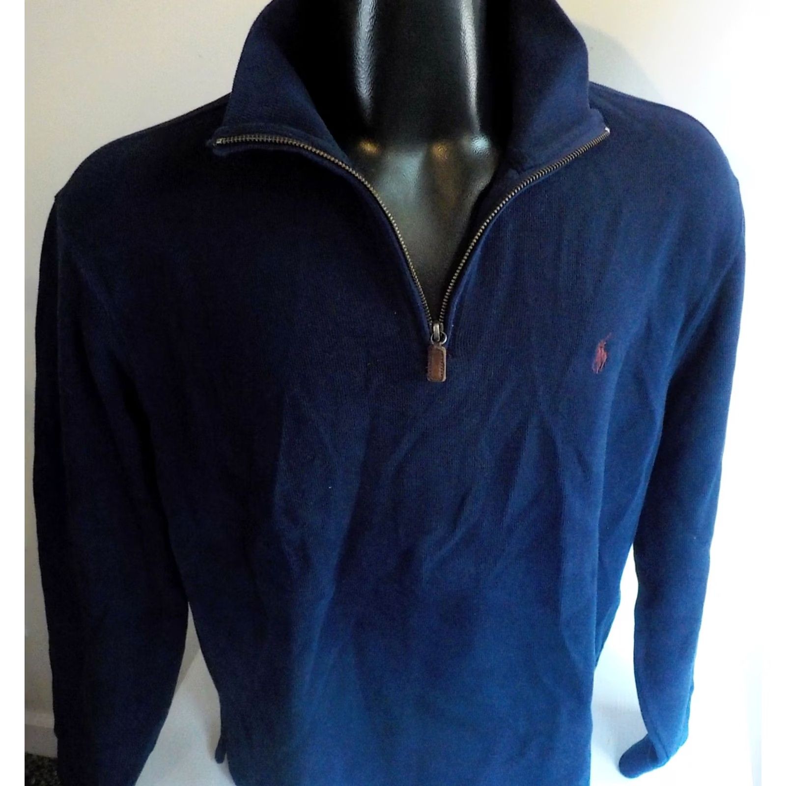 Polo Ralph Lauren VINTAGE Polo Ralph Lauren 1/4 Zip Pullover Navy Blue 100% Cotton SZ LARGE Mens Polo Pony Logo Pullover Sweater Blue L Size US L / EU 52-54 / 3 - 2 Thumbnail