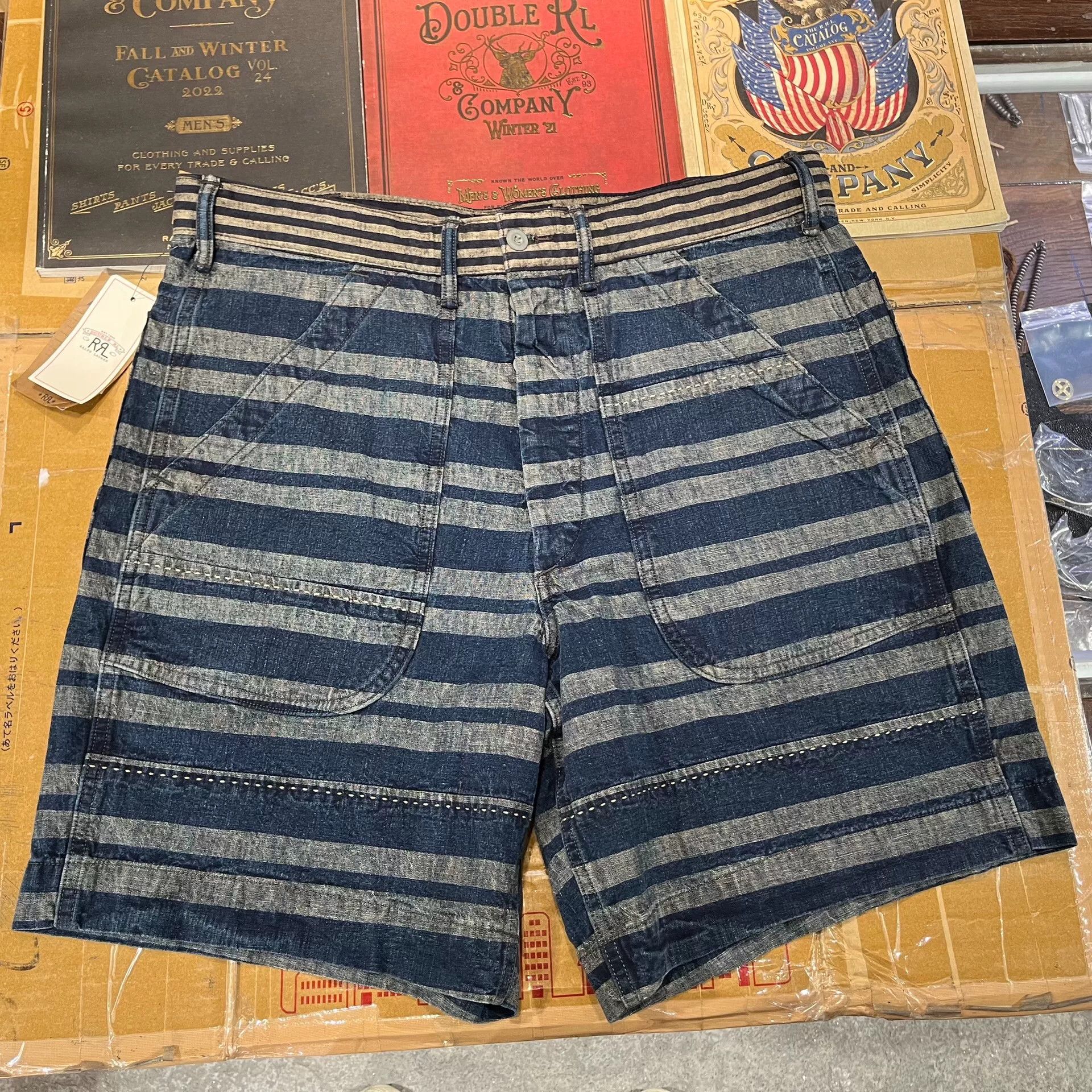 RRL Ralph Lauren RRL Indigo Striped Shorts for Summer Size US 32 / EU 48 - 1 Thumbnail