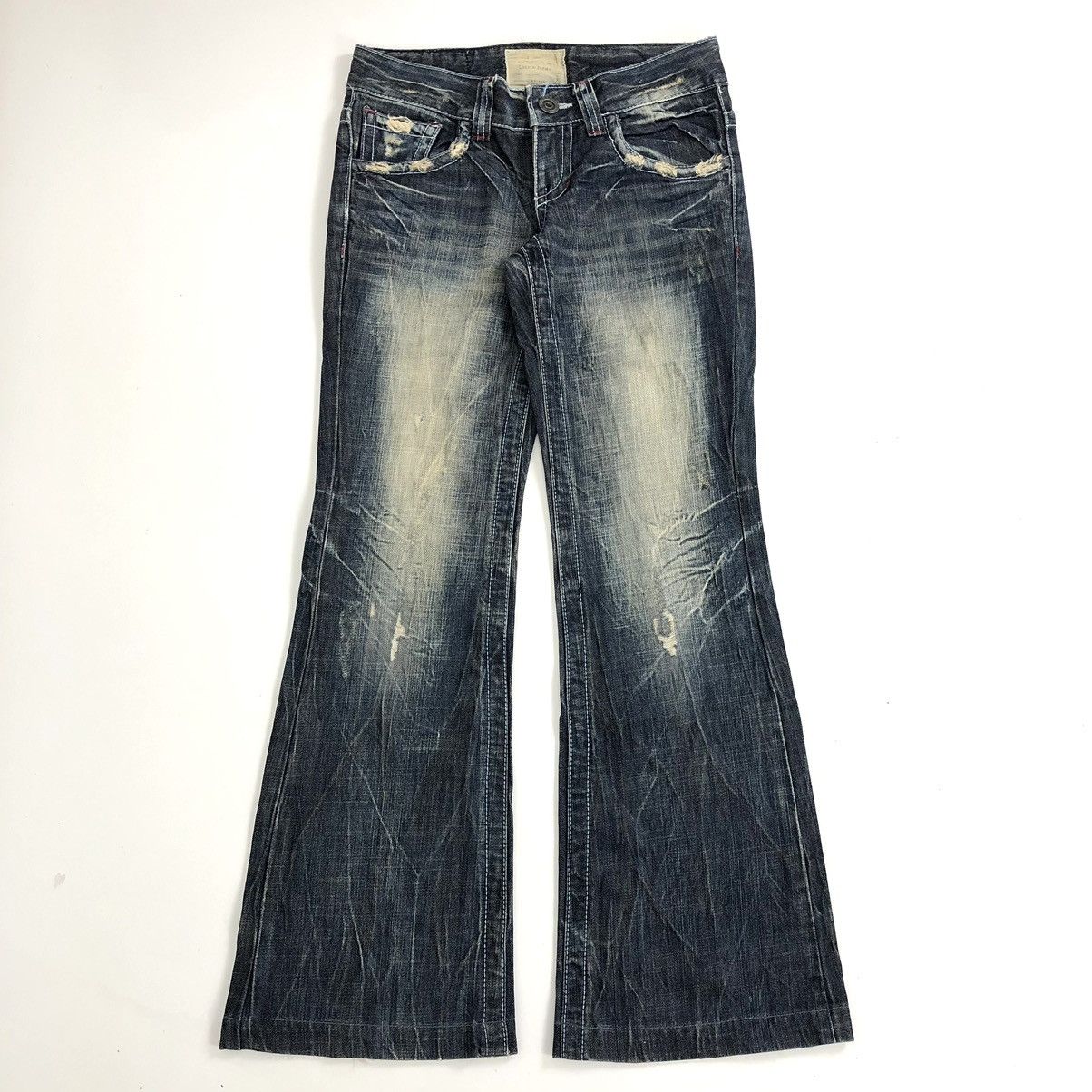 If Six Was Nine × Le Grande Bleu (L.G.B.) × Vintage Vintage Lolita Exotic Flared Jeans Distressed Faded Denim Size US 27 - 1 Thumbnail