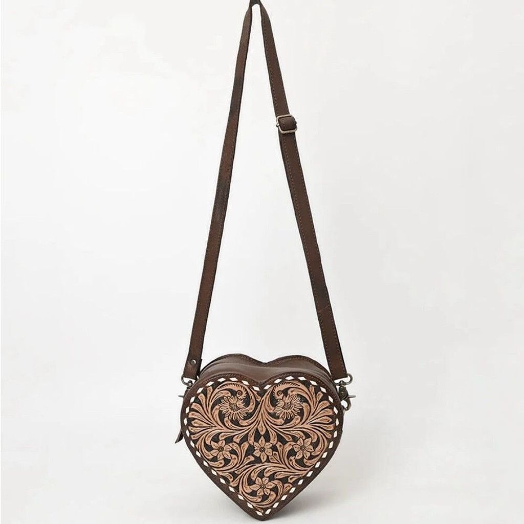 Other New Heart Canteen Purse Genuine Western Tooled Leather Women Size ONE SIZE - 4 Thumbnail