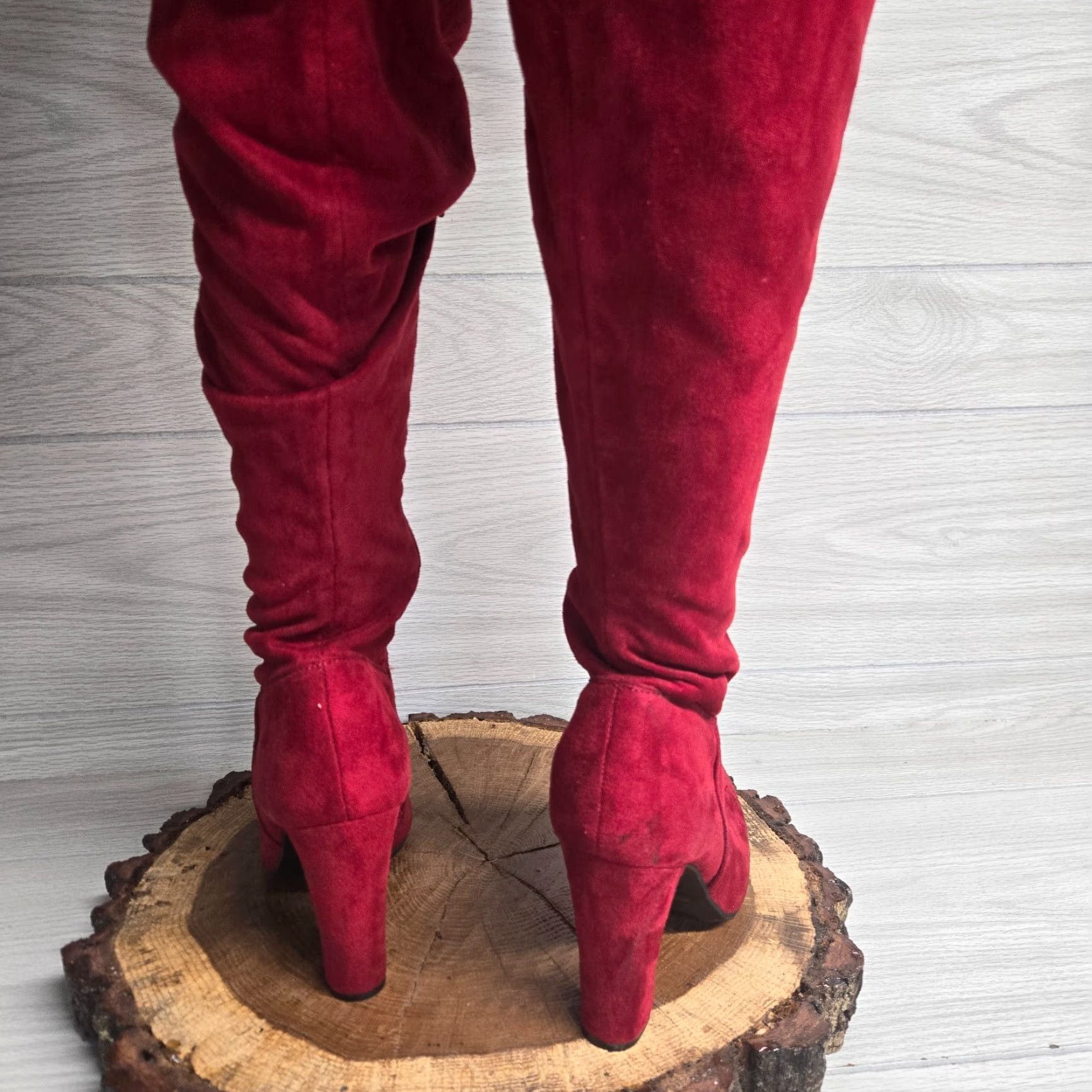 Vintage Bamboo Solid Red 4” Thigh High Heels Madam Adult Women's Size 10 Bamboo Pump Shoe Red 10 Women Womens Heel Size US 10 / IT 40 - 6 Thumbnail