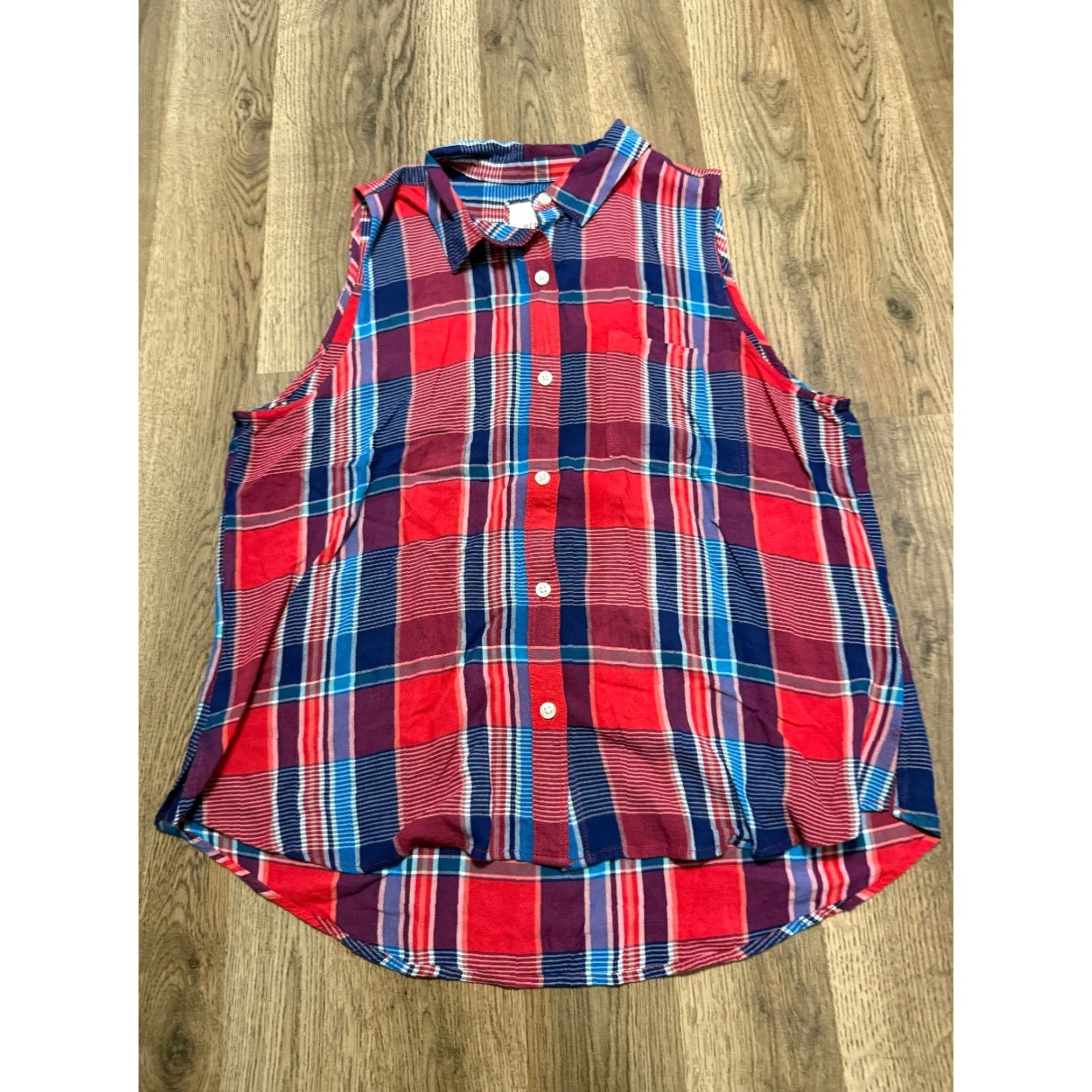 Vintage SO Tank Top Women's XL Red Plaid Relaxed Button Up Shirt Tank NOS? Size XL / US 12-14 / IT 48-50 - 2 Thumbnail