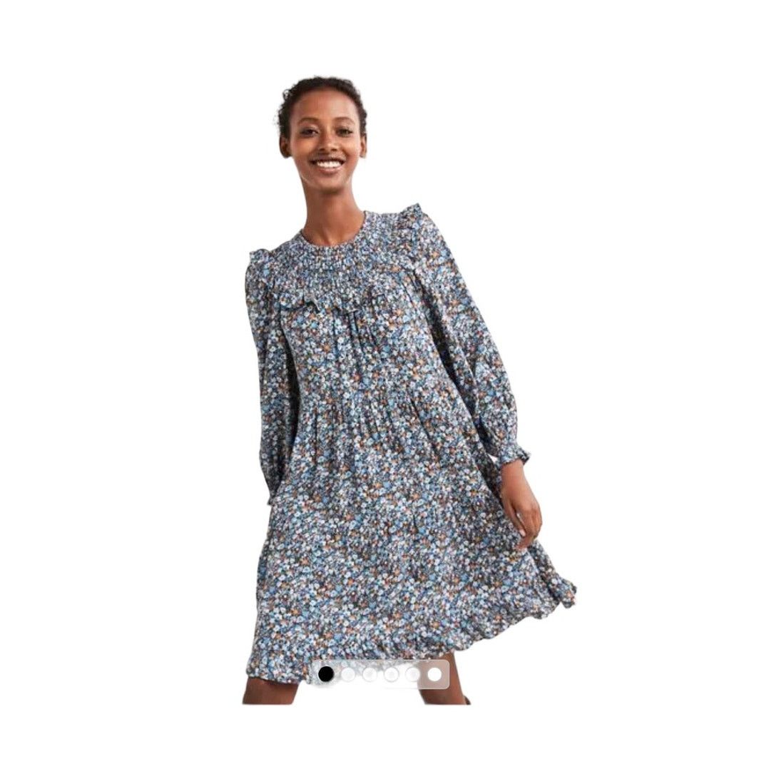 Boden Boden Ditsy Floral Smocked Yoke Blue Mini Dress size 4L Size S / US 4 / IT 40 - 2 Thumbnail
