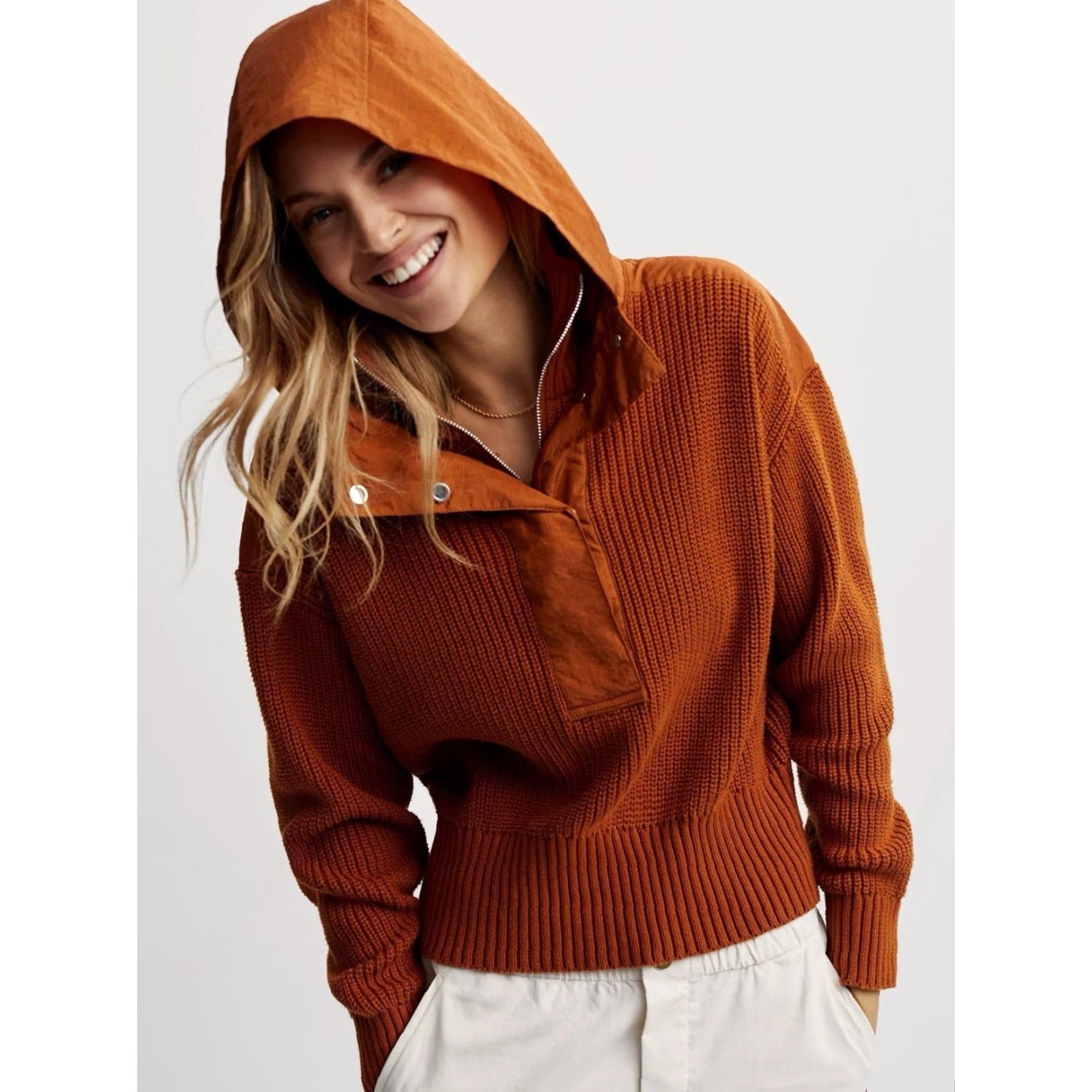 Varley VINTAGE Varley Carter Half Zip Knit- Caramel Cafe Mix XS Women Sweater Pullover Orange Cotton, Polyamide Knit Slim, Regular Fits Size XS / US 0-2 / IT 36-38 - 2 Thumbnail
