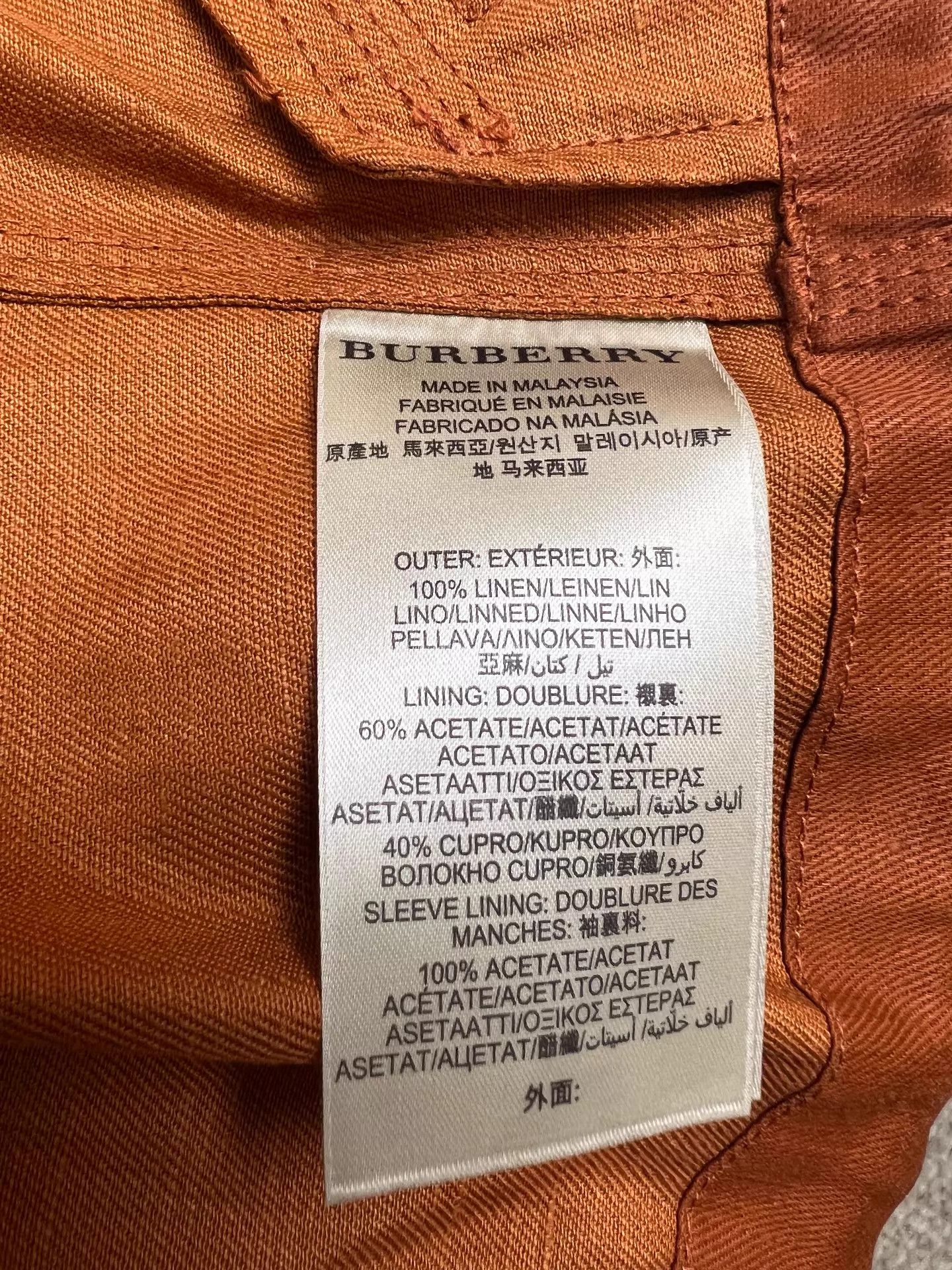 Burberry Burberry Spring Trench 100% Linen Heavy Pumpkin Orange 6 Size S / US 4 / IT 40 - 7 Thumbnail