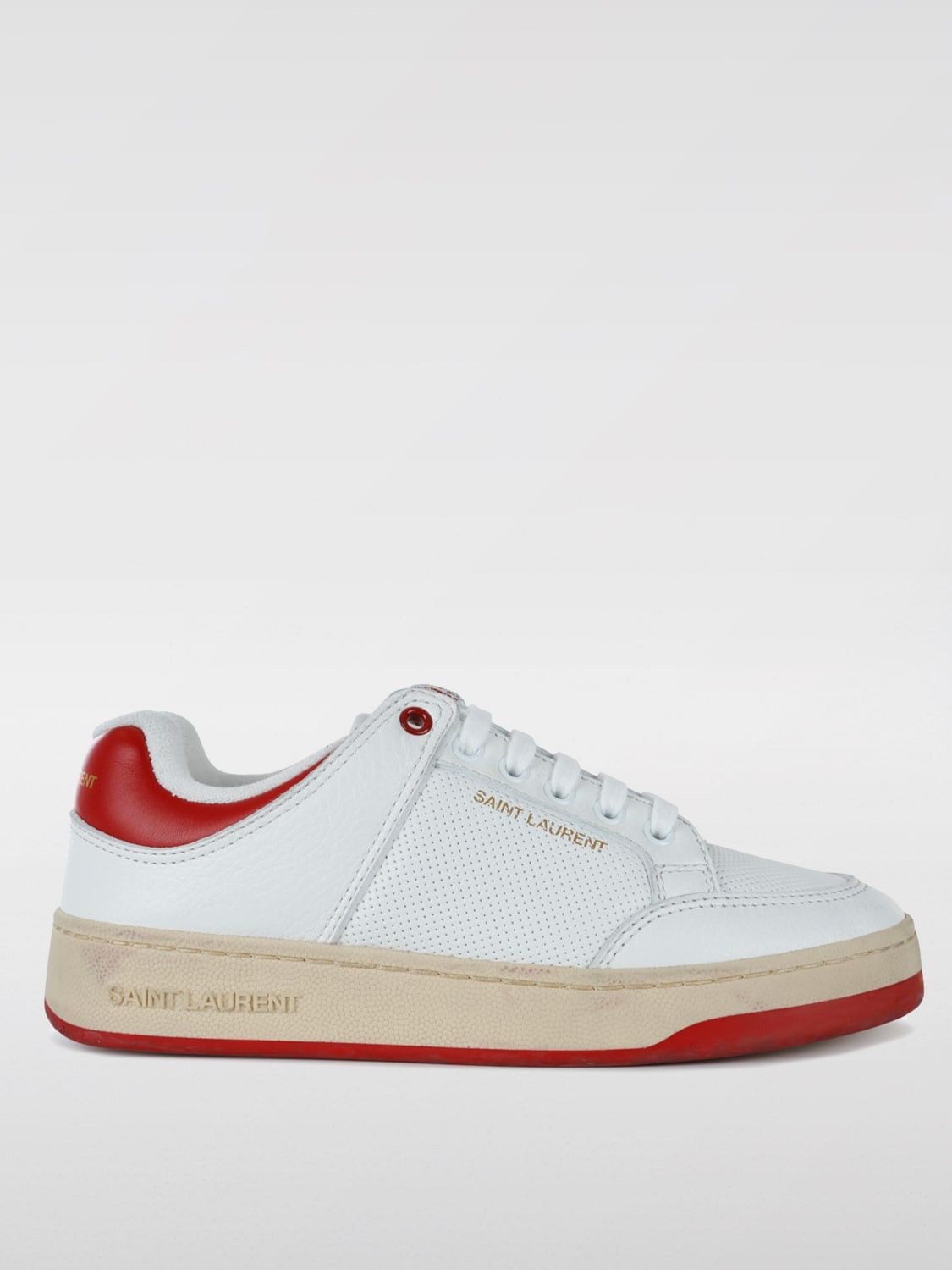 Saint Laurent Paris oc11z1125 SL/61 Sneakers in Grained Leather in White & Red Size US 7.5 / IT 37.5 - 1 Thumbnail