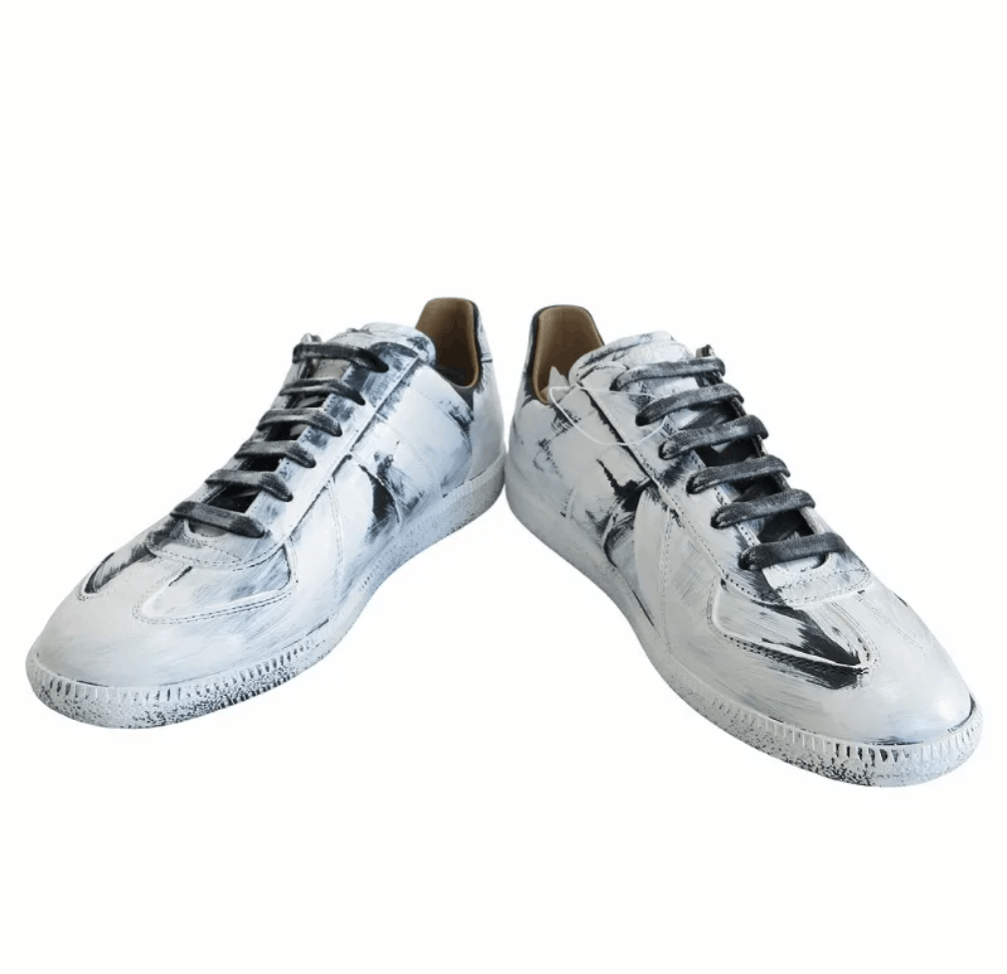 Maison Margiela Replica Low Top Leather German Trainer Paint Black White Size US 9 / EU 42 - 4 Thumbnail