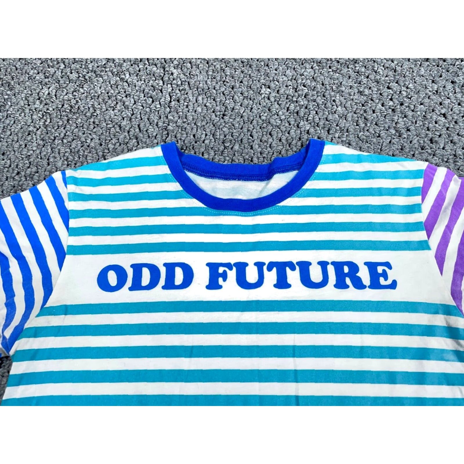 Odd Future Odd Future Spell Out Striped T-Shirt Adult Medium White Blue Tyler Creator Rap Size US M / EU 48-50 / 2 - 4 Thumbnail