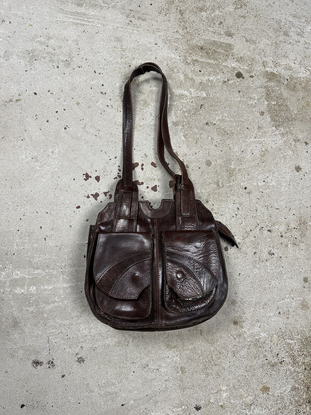 Vintage Vintage 90s Brown Utility Genuine Leather Hand Bag rare usa Size ONE SIZE - 1 Thumbnail
