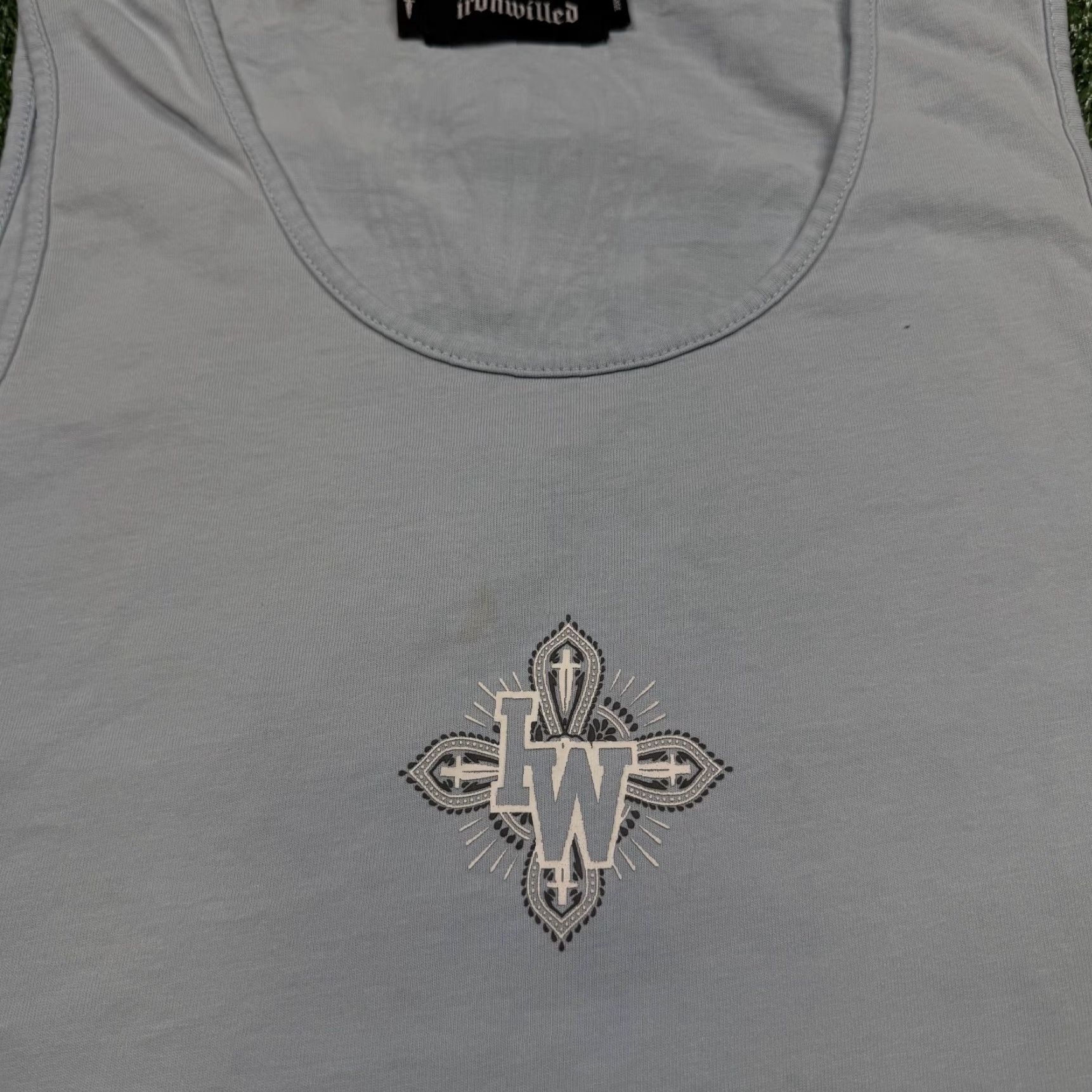 Vintage Iron Willed Tank Top Shirt Men M Blue Sleeveless Activewear Performance Crew Neck Jersey Cotton Graphic Print Sports Vintage No Size US M / EU 48-50 / 2 - 6 Thumbnail