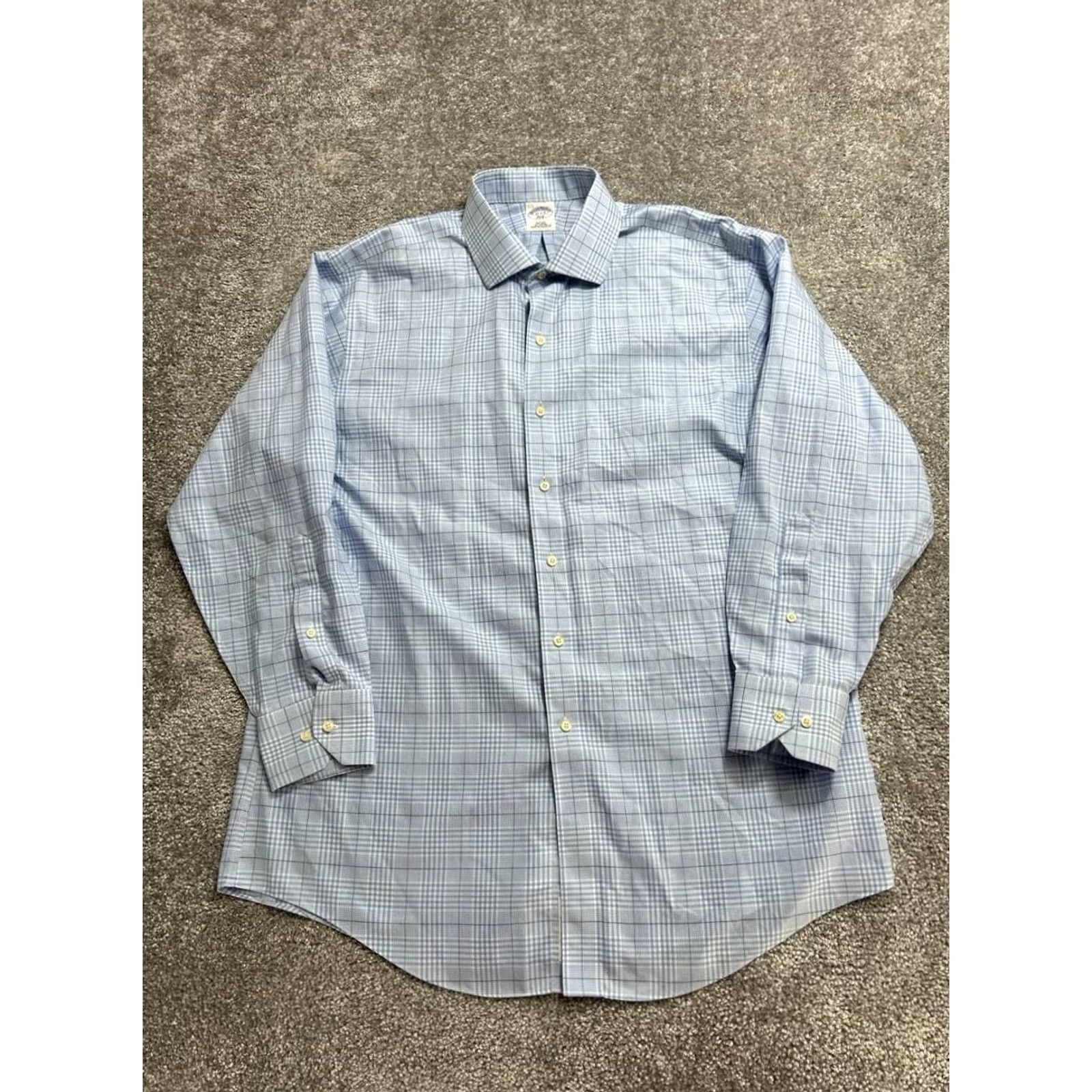 Brooks Brothers Brooks Brothers 346 Dress Shirt Mens 17 Blue Plaid Slim Fit Button Up Shirt Size 46R - 2 Thumbnail