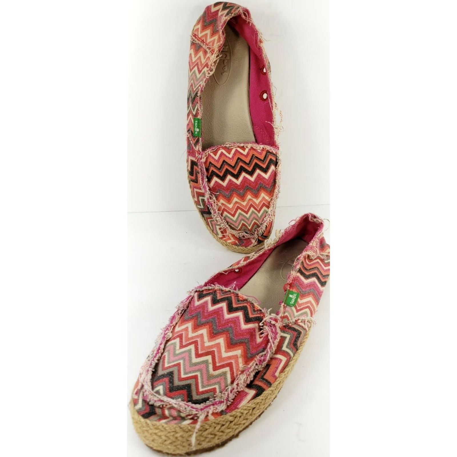 Sanuk Sanuk Women's 6 Funky Fiona Flats Natural Zig Zag Pink Slip On Loafers Casual Lifestyle Size US 6 / IT 36 - 2 Thumbnail