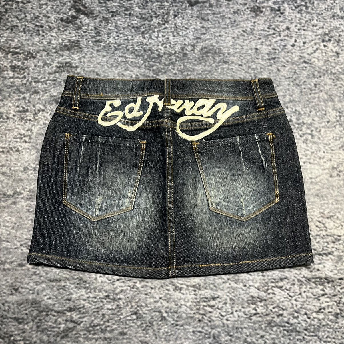 Ed Hardy Vintage Y2K Ed Hardy Cyber Grunge Goth Denim Mini Skirt NEW Size 29" - 6 Thumbnail